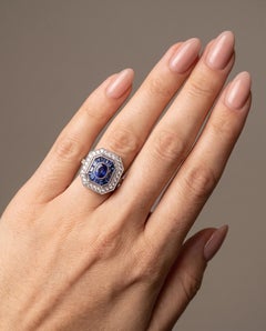Art Deco Style Platinum Sapphire and Diamond Octagonal Target Ring
