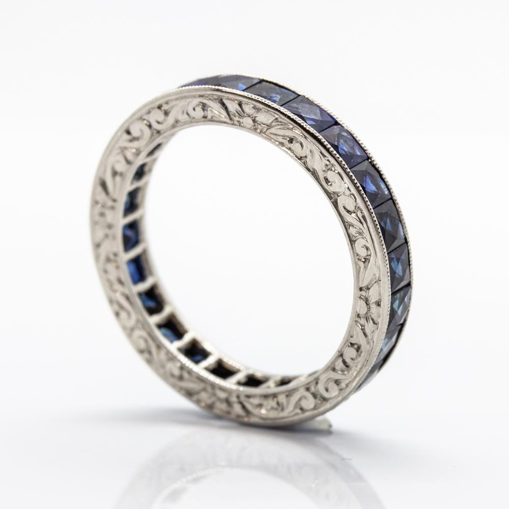 Women's or Men's Art Deco Style Platinum Sapphire Eternity Band Ring
