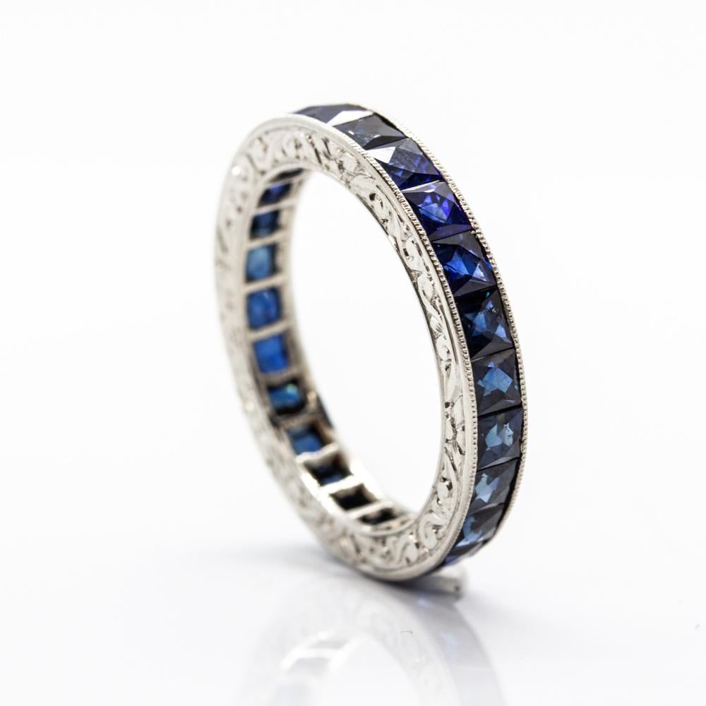 Women's or Men's Art Deco Style Platinum Sapphires Eternity Band Ring