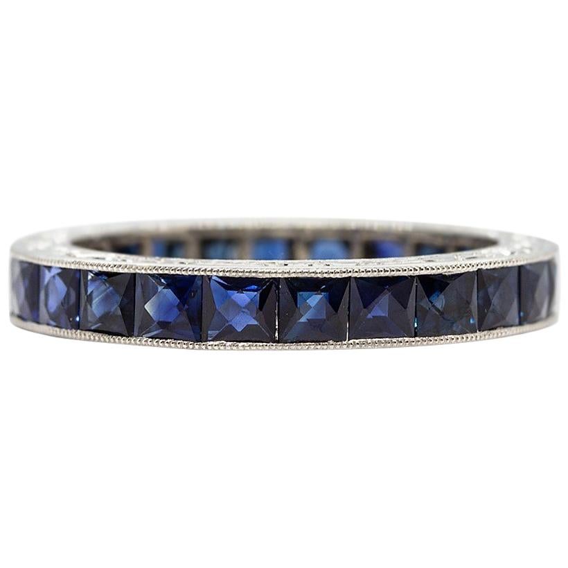 Art Deco Style Platinum Sapphires Eternity Band Ring