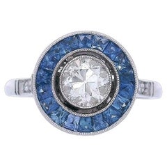 Platin Target-Ring im Art-Déco-Stil mit Diamanten und blauen Saphiren