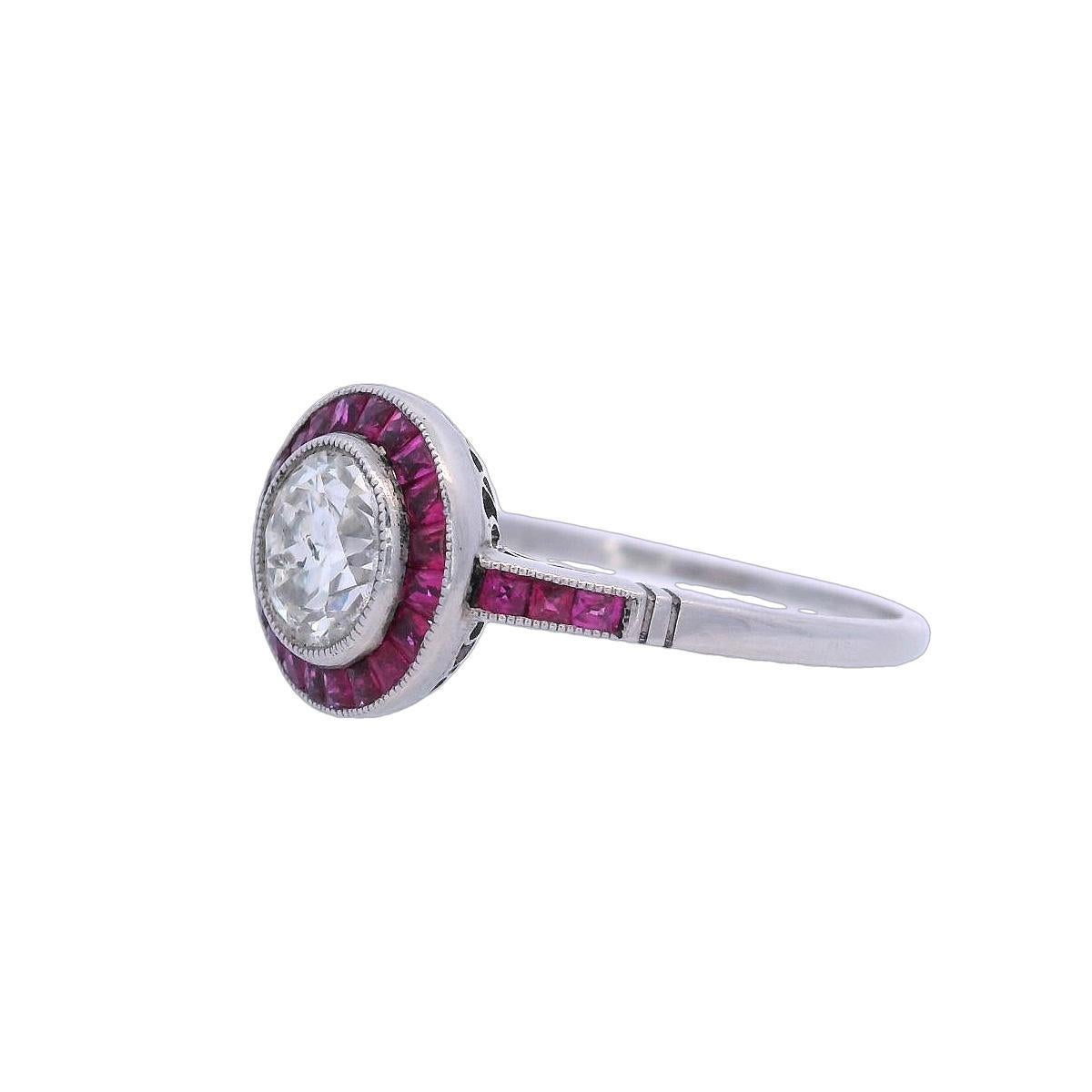 Anello Target in platino in stile Art Deco con diamanti e zaffiri rosa In condizioni ottime in vendita a Aventura, FL