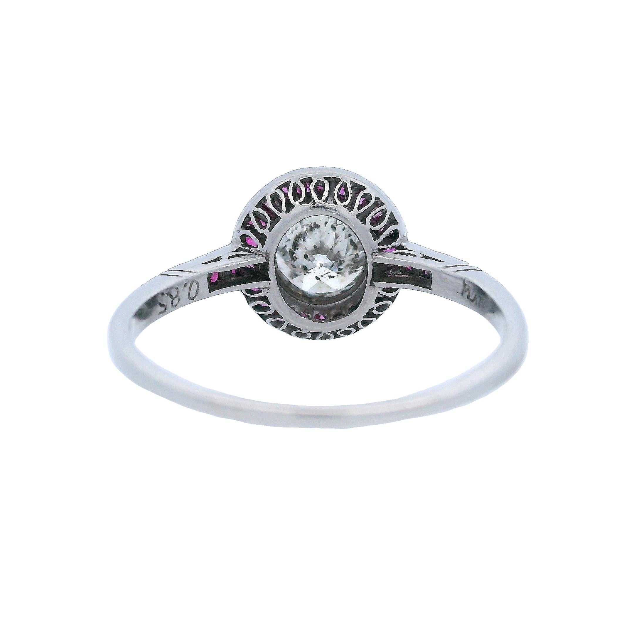 da uomo o donna Anello Target in platino in stile Art Deco con diamanti e zaffiri rosa in vendita