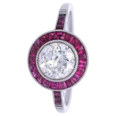 Art Deco Style Platinum Target Ring with Diamonds and Pink Sapphires
