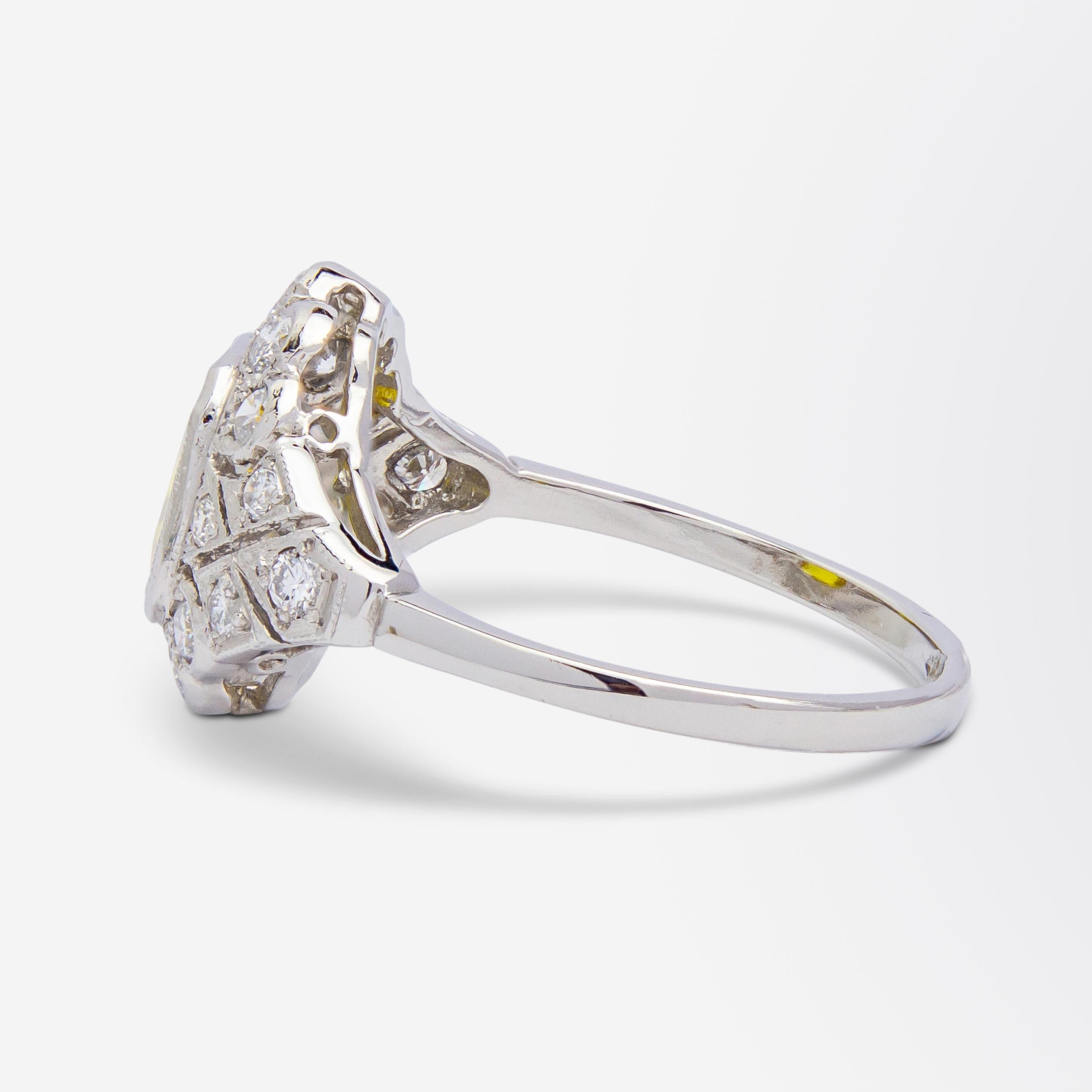 Art Deco Style, Platinum, Yellow Sapphire & Diamond Ring In Good Condition For Sale In Brisbane City, QLD