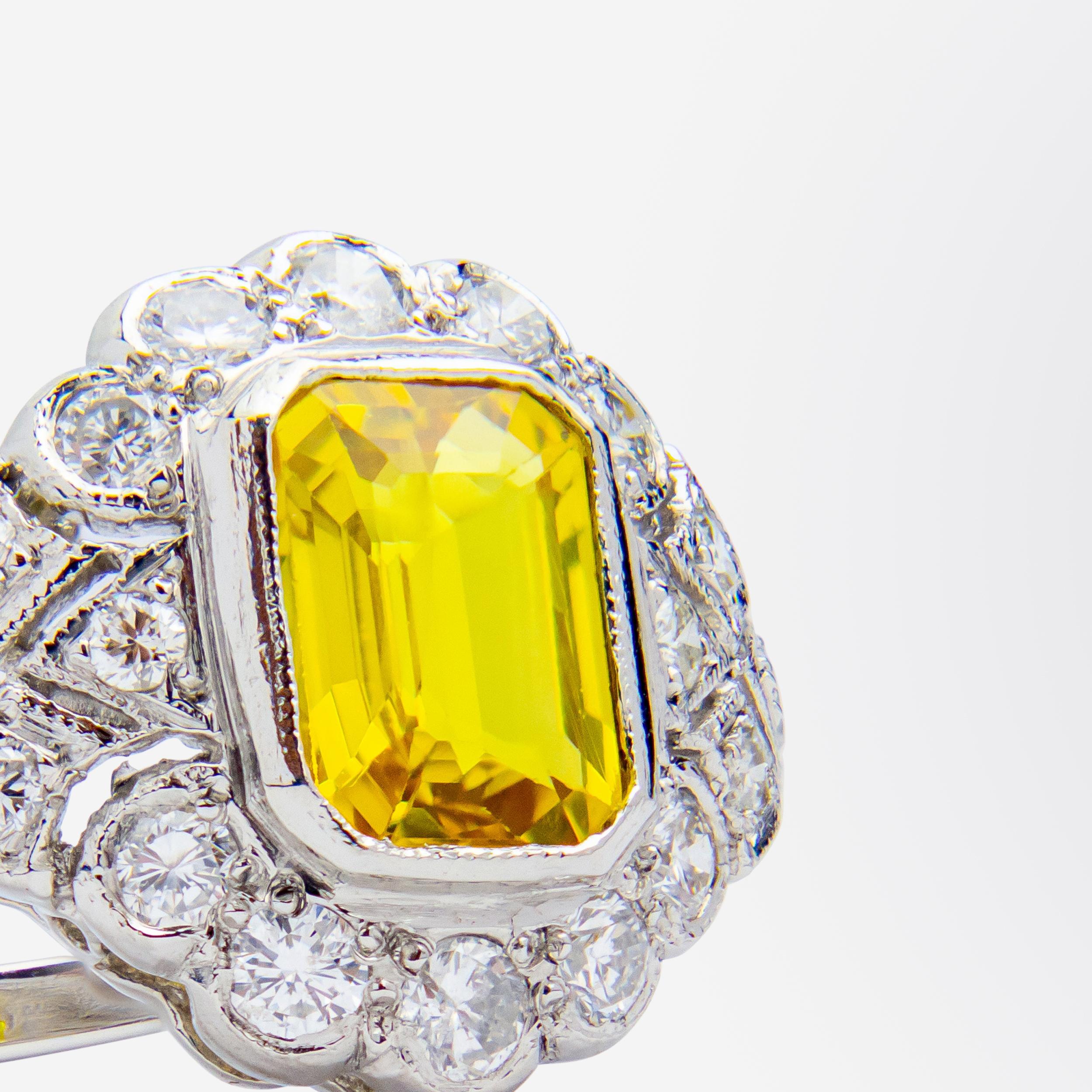Art Deco Style, Platinum, Yellow Sapphire & Diamond Ring For Sale 1