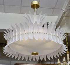 Art Deco Murano Glas Kronleuchter, Plume Design, Messing, Italien, Neu