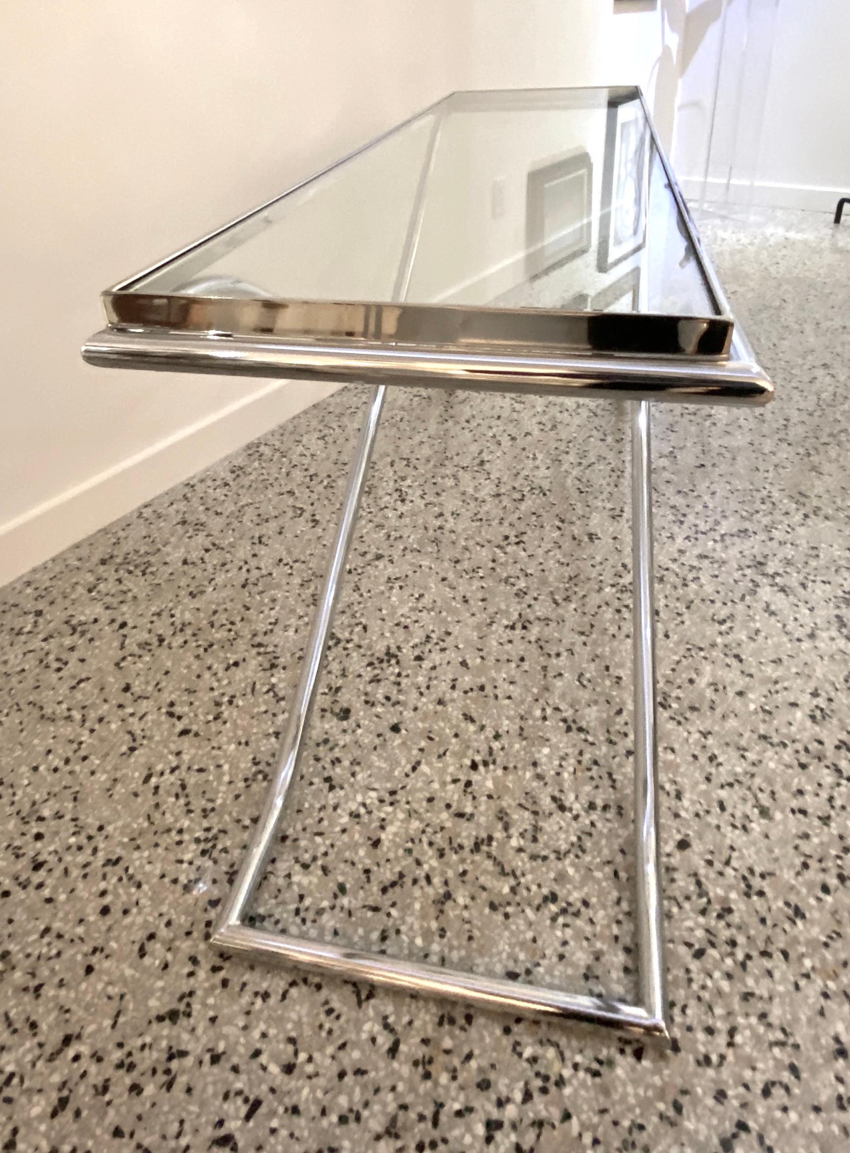 Art Deco Style Polished Chrome and Glass Console For Sale 4