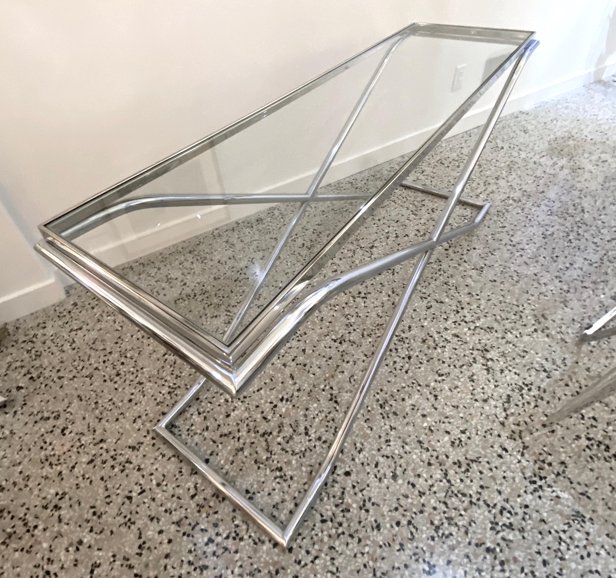 Art Deco Style Polished Chrome and Glass Console In Good Condition For Sale In West Palm Beach, FL