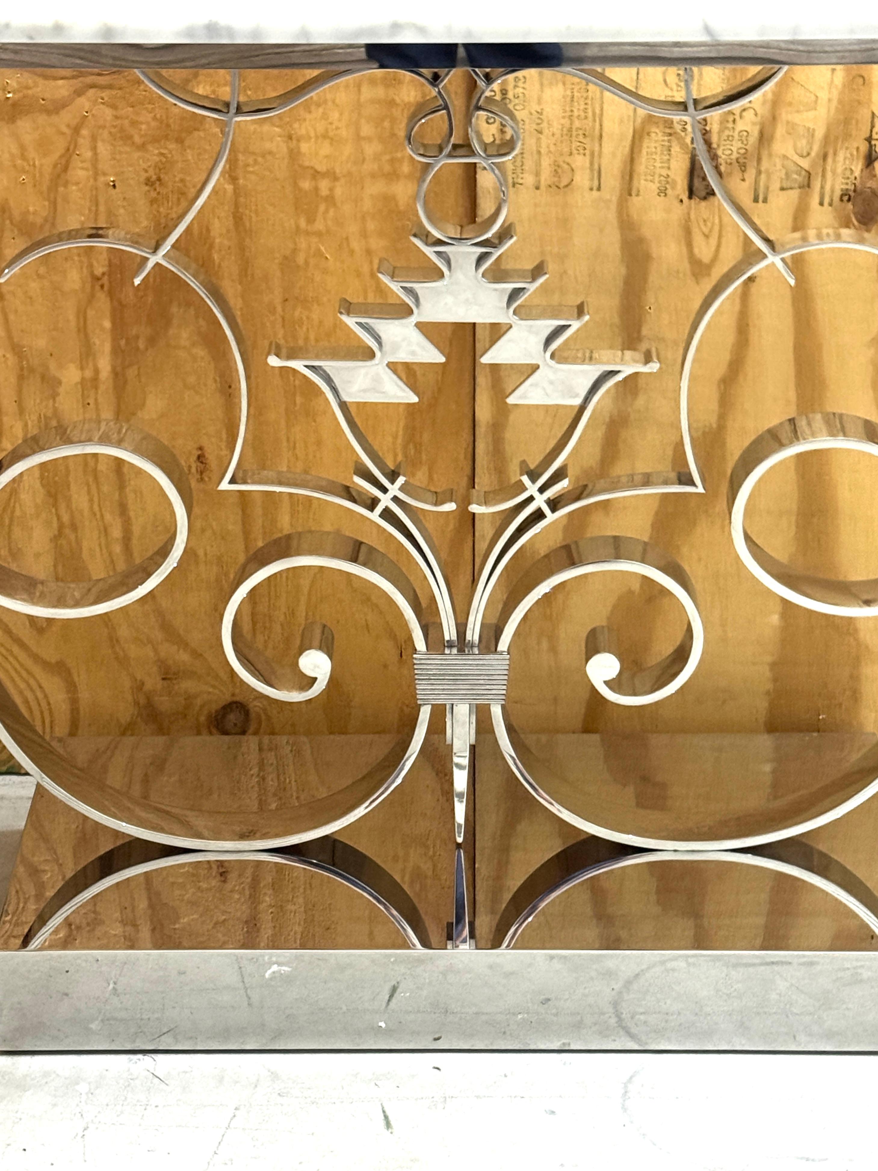 French Art Deco Style Polished Chrome & Carrera Marble  Console, Manner Raymond Subes For Sale