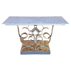 Art Deco Style Polished Chrome & Carrera Marble  Console, Manner Raymond Subes