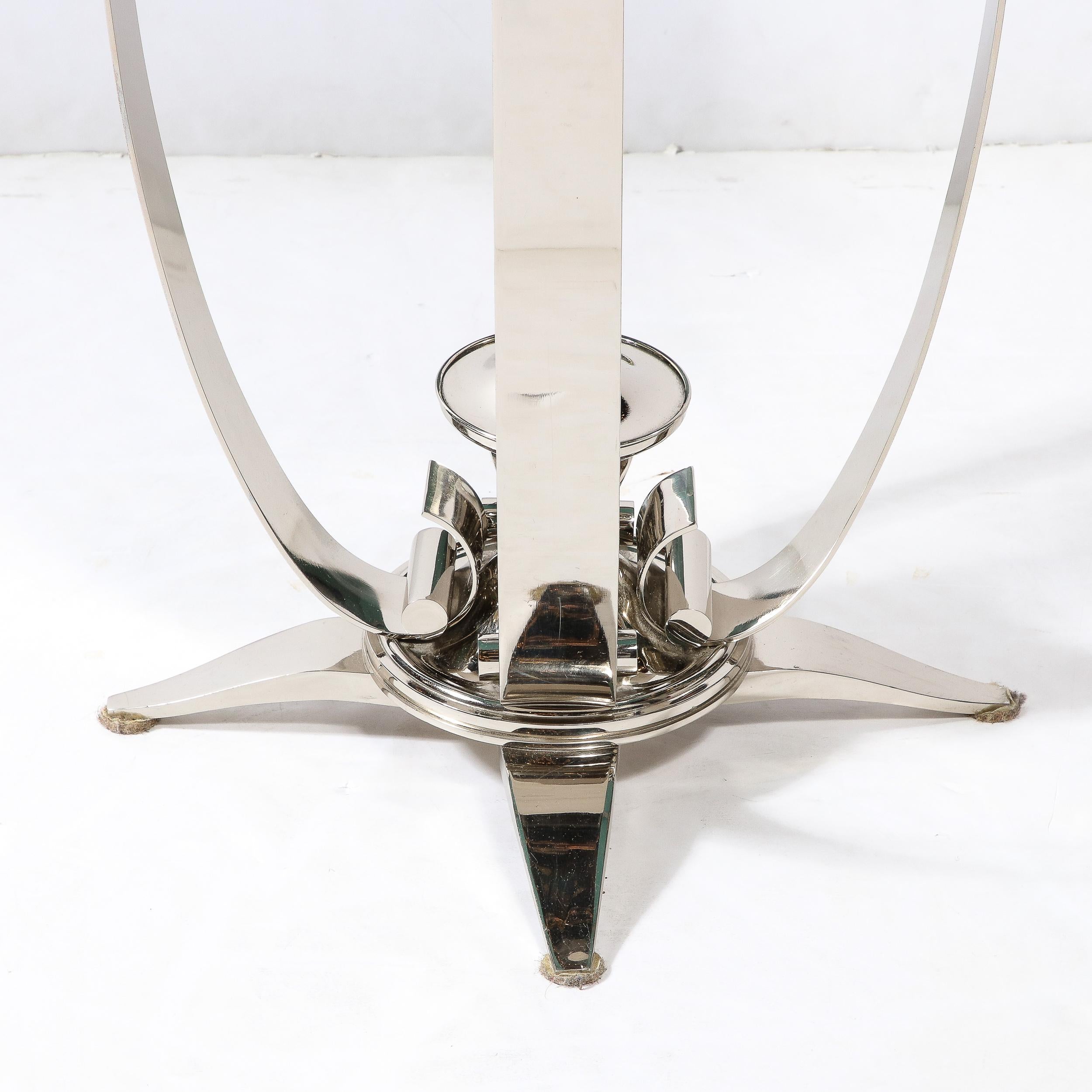 Art Deco Style Polished  Nickel Side/End Table With A Round Mirror Top In Excellent Condition For Sale In New York, NY