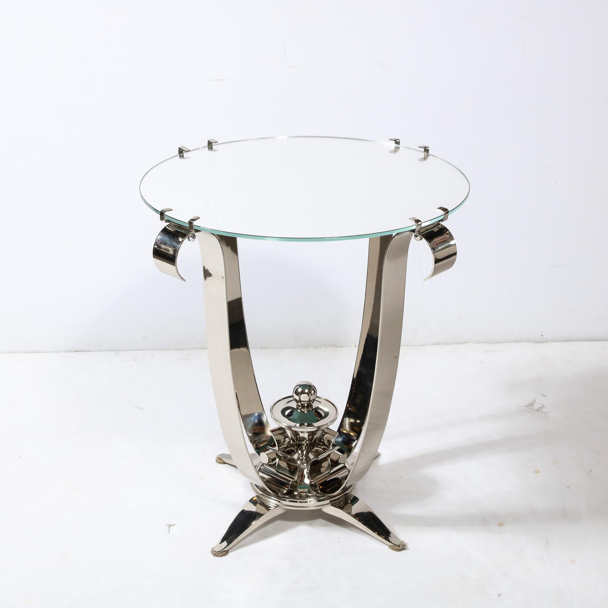 20th Century Art Deco Style Polished  Nickel Side/End Table With A Round Mirror Top For Sale
