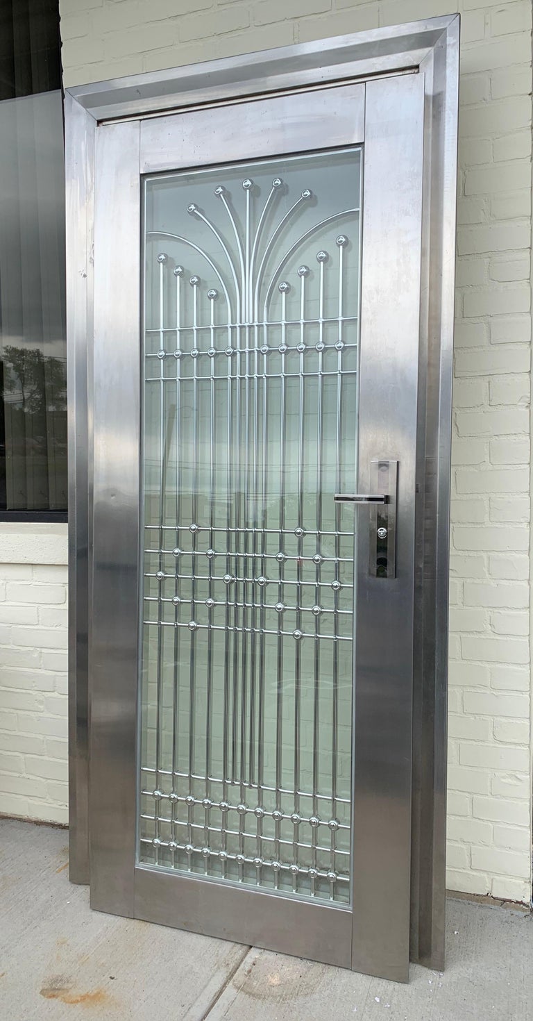 Art Deco Style Polished Steel Chrome and Laminated Glass Door One of a Kind at 1stDibs art