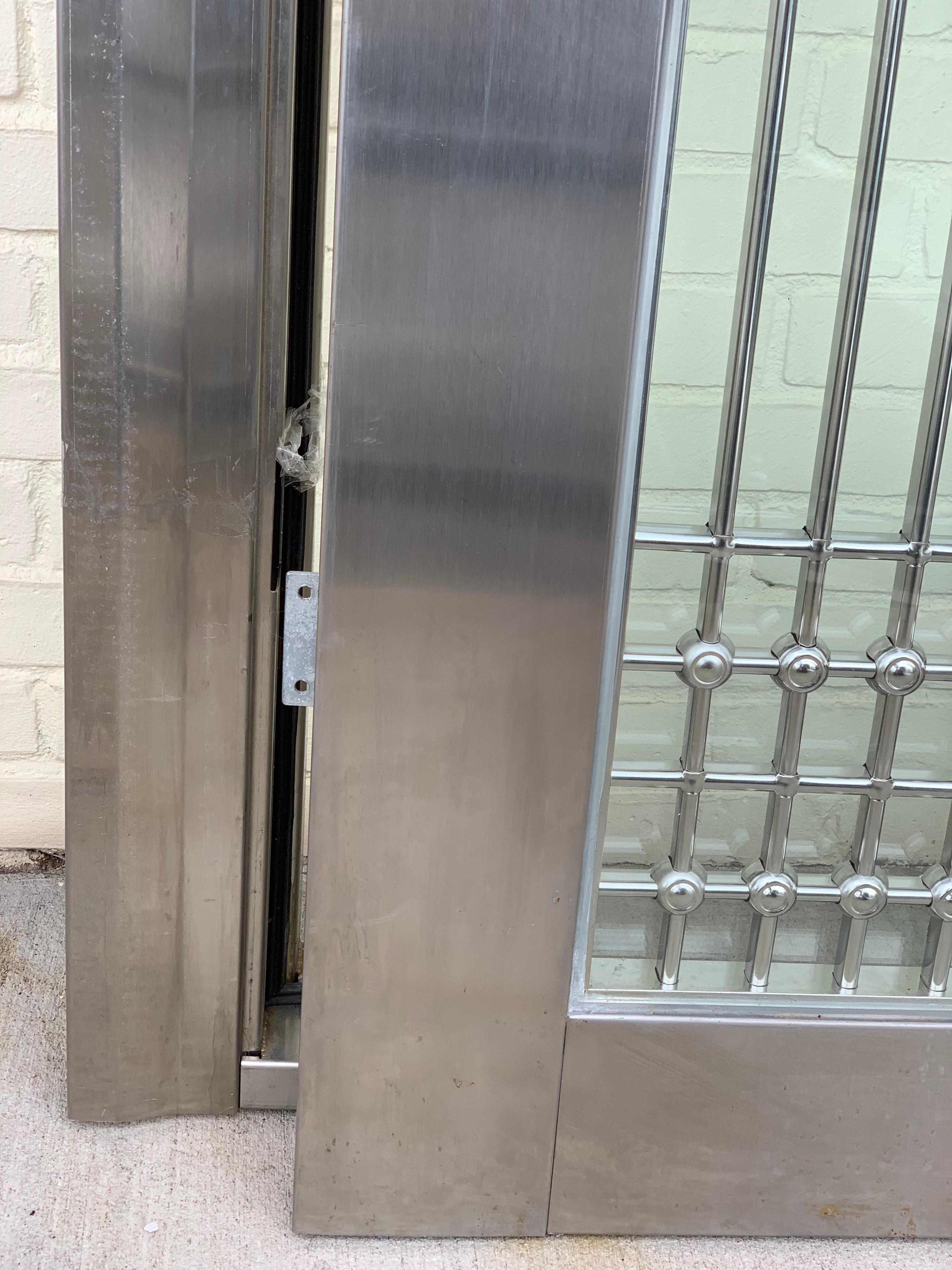 Art Deco Style Polished Steel Chrome and Laminated Glass Door One of a Kind In Good Condition In West Hartford, CT