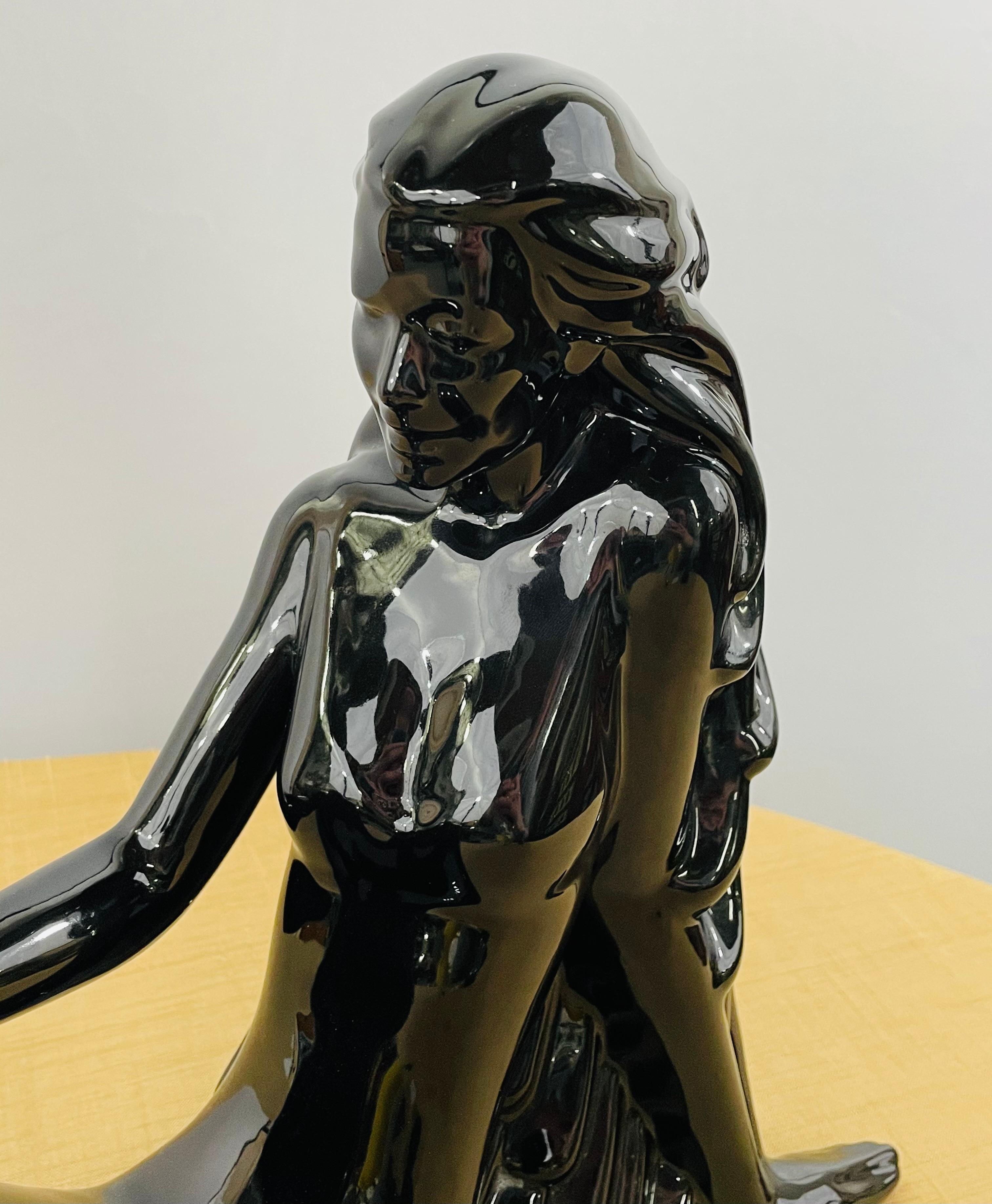 Art Deco Style Porcelain Figural Woman Sculpture Painted Black 2