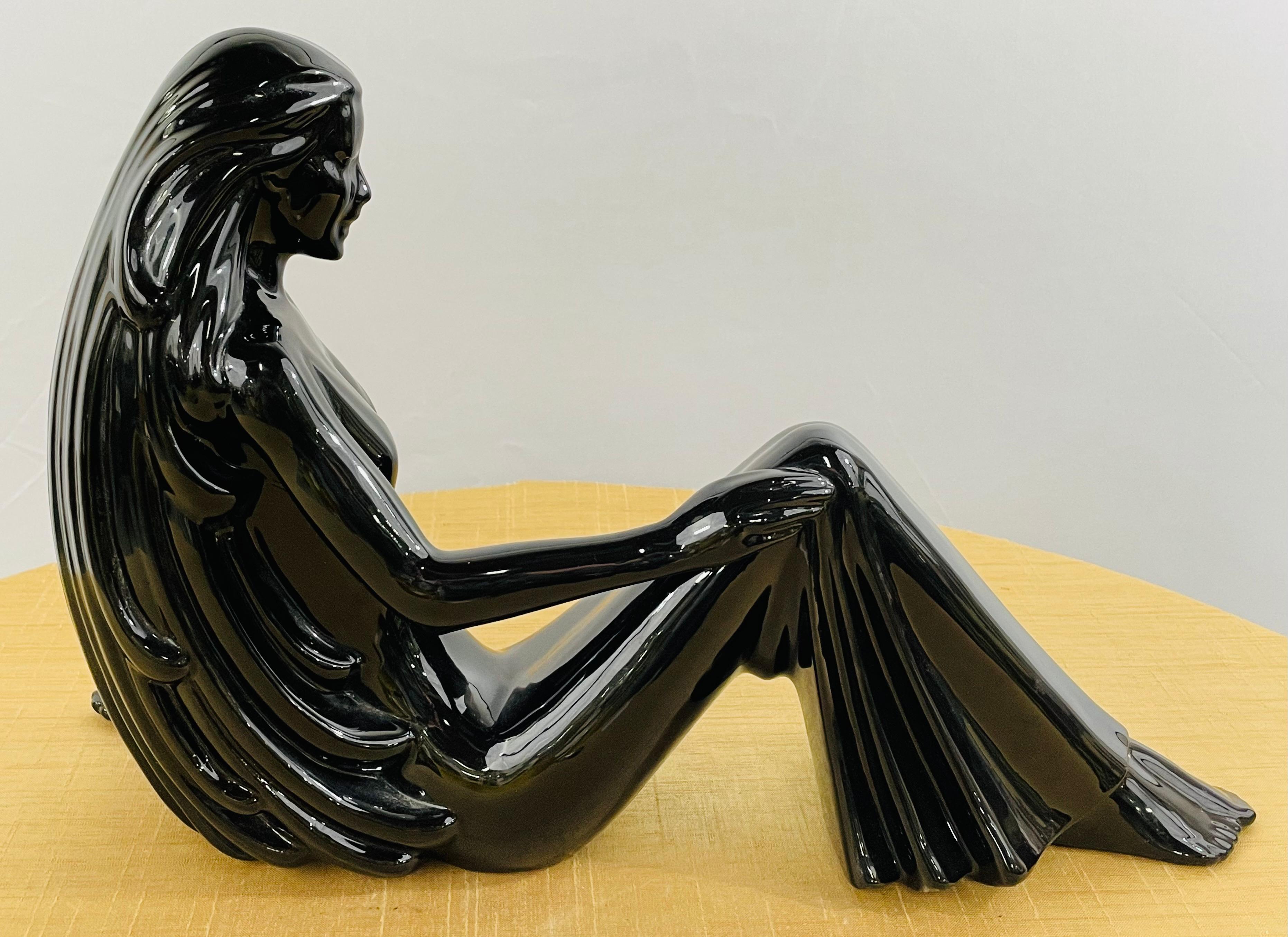 Art Deco Style Porcelain Figural Woman Sculpture Painted Black 3