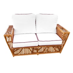 Art Deco Style "Presidents" Stick Reed Rattan 2-Seat Settee Sofa