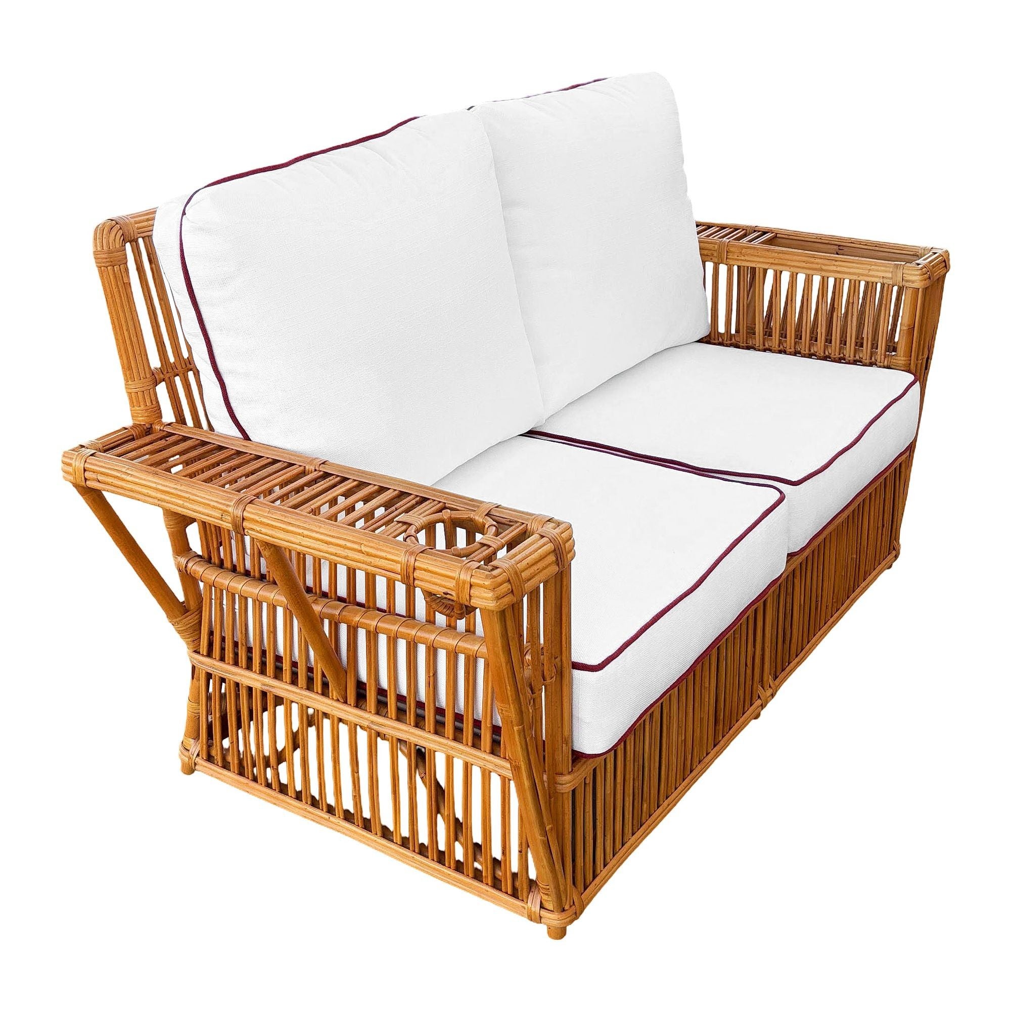Art Deco Style "Presidents" Stick Reed Rattan 2-Seat Settee Sofa