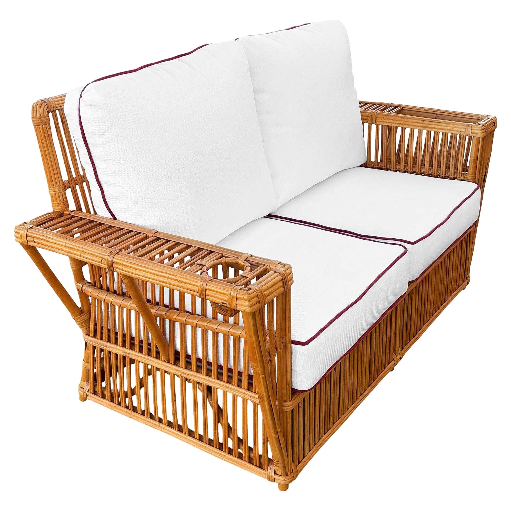 Art Deco Style "Presidents" Stick Reed Rattan 2-Seat Settee Sofa For Sale