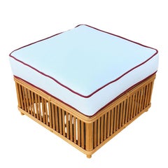 Art Deco Style "Presidents" Stick Reed Rattan Nantucket Ottoman Footstool
