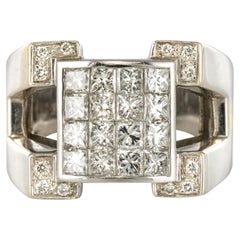 Anillo de oro blanco de 18 quilates con diamantes talla princesa y brillante estilo art déco