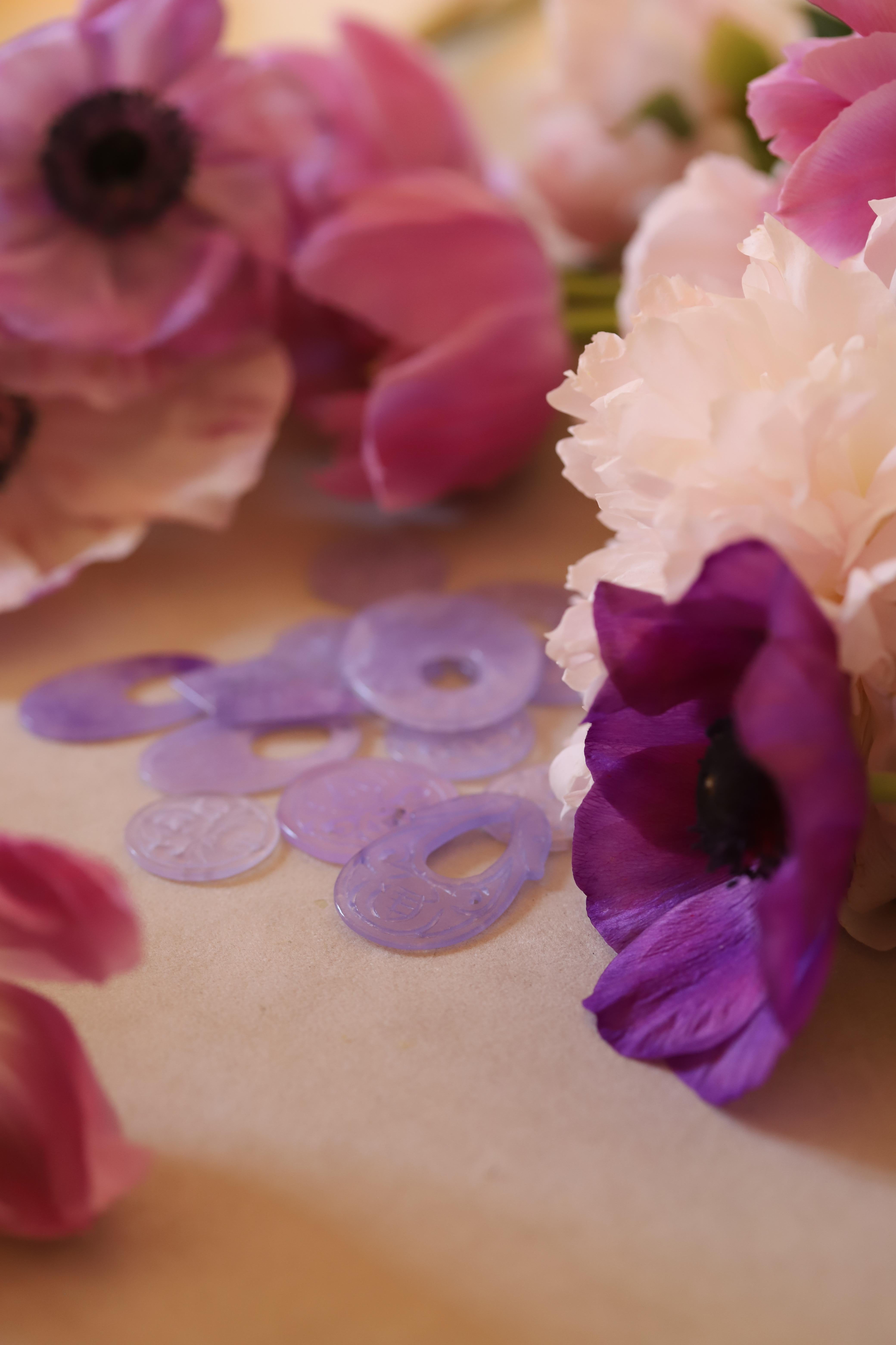Art Deco Style Rose Quartz  Purple Color Tourmaline Gold Dangle Earrings For Sale 12