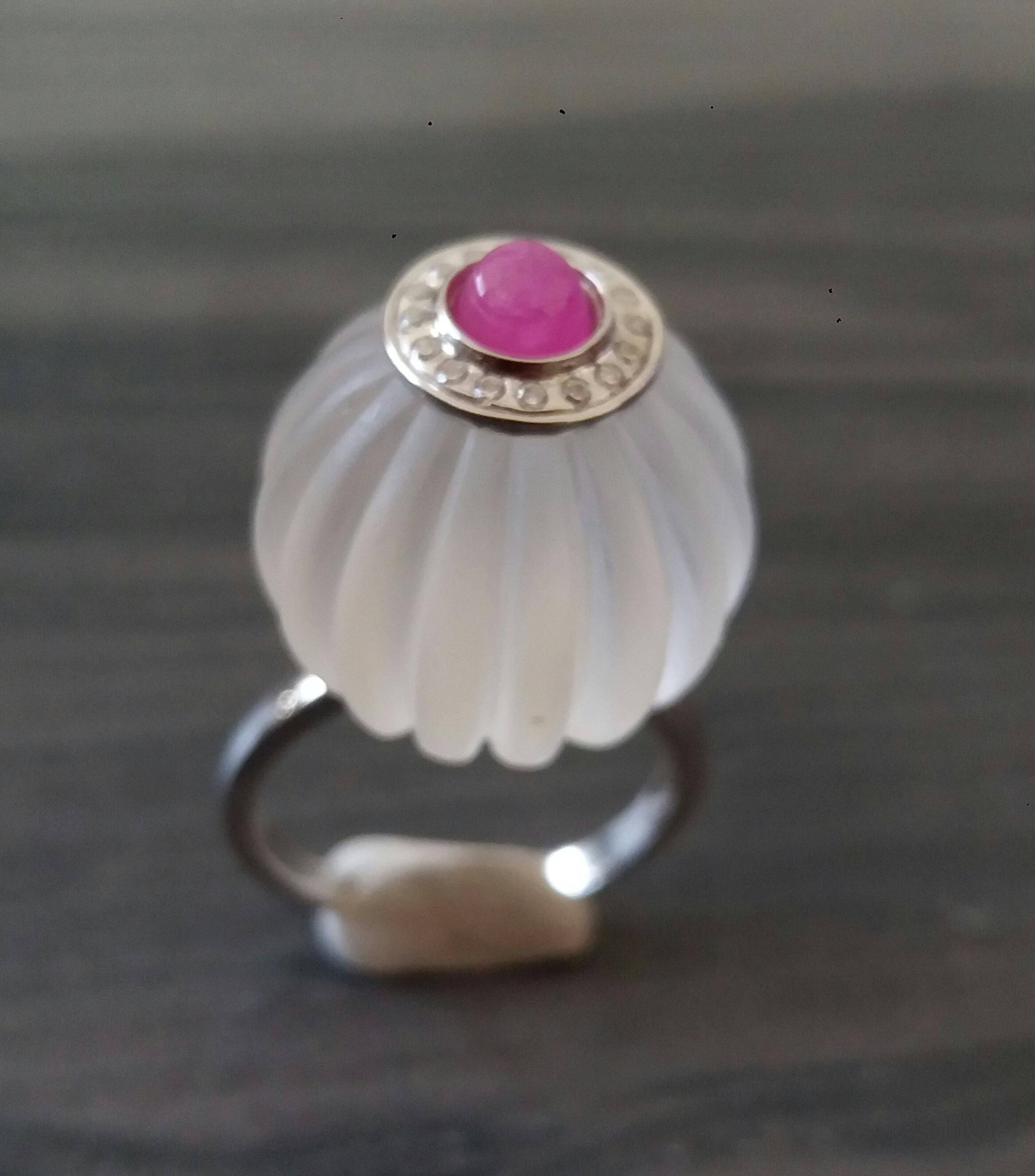 For Sale:  Art Deco Style Quartz Carved Ball Ruby 14k White Gold Diamonds Cocktail Ring 3