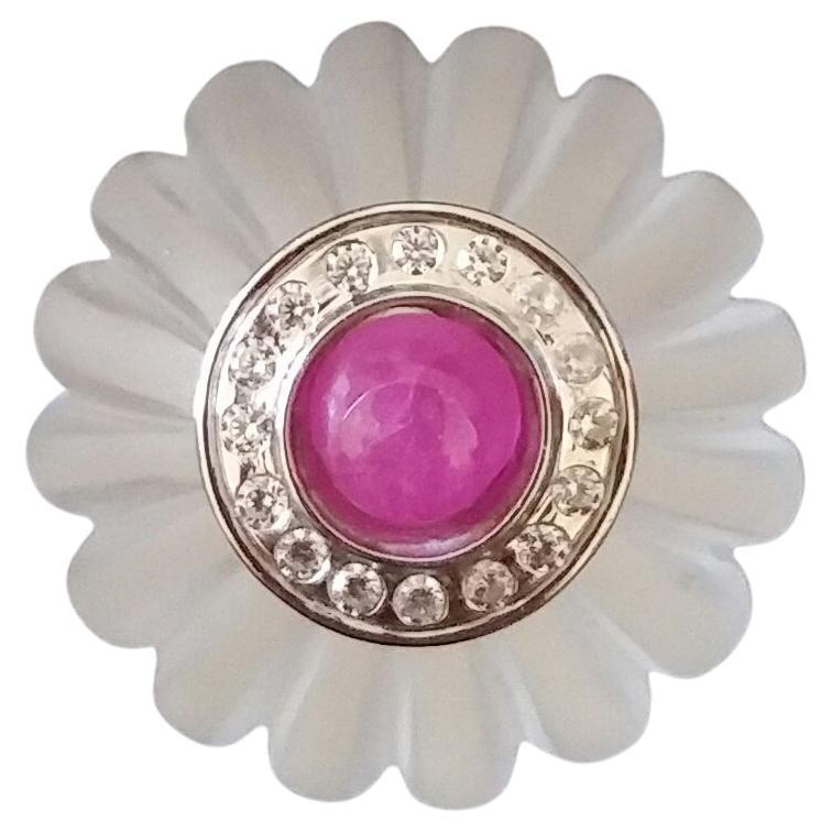 For Sale:  Art Deco Style Quartz Carved Ball Ruby 14k White Gold Diamonds Cocktail Ring