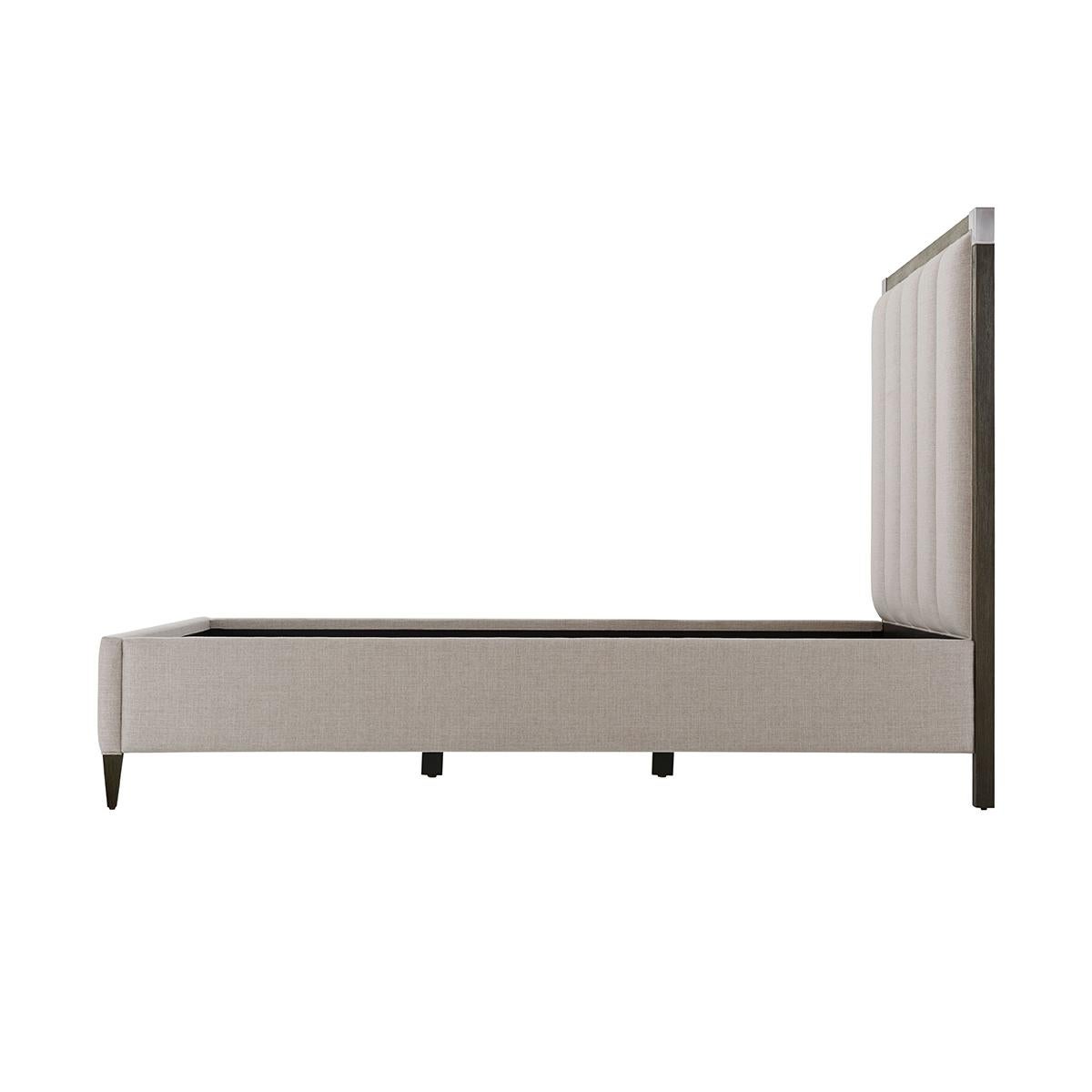 Vietnamese Art Deco Style Queen Size Bed, Nickel For Sale