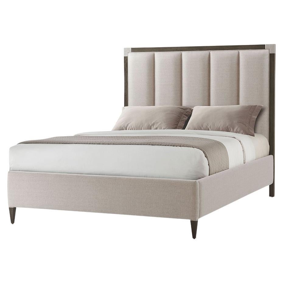 Art Deco Style Queen Size Bed, Nickel For Sale