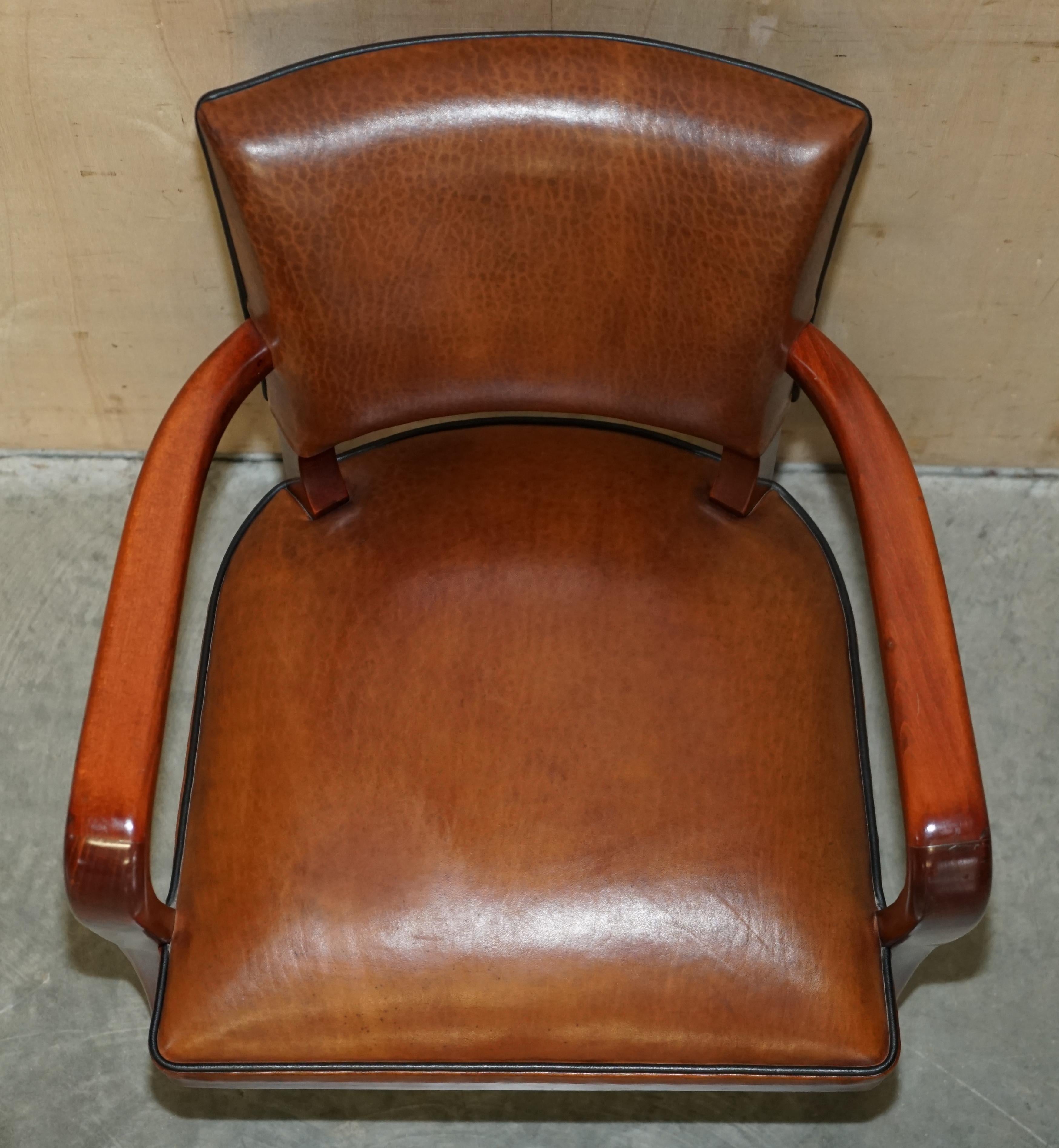 Art Deco Style Ralph Lauren Brown Leather Office Desk Chair Sculpted Frame 4