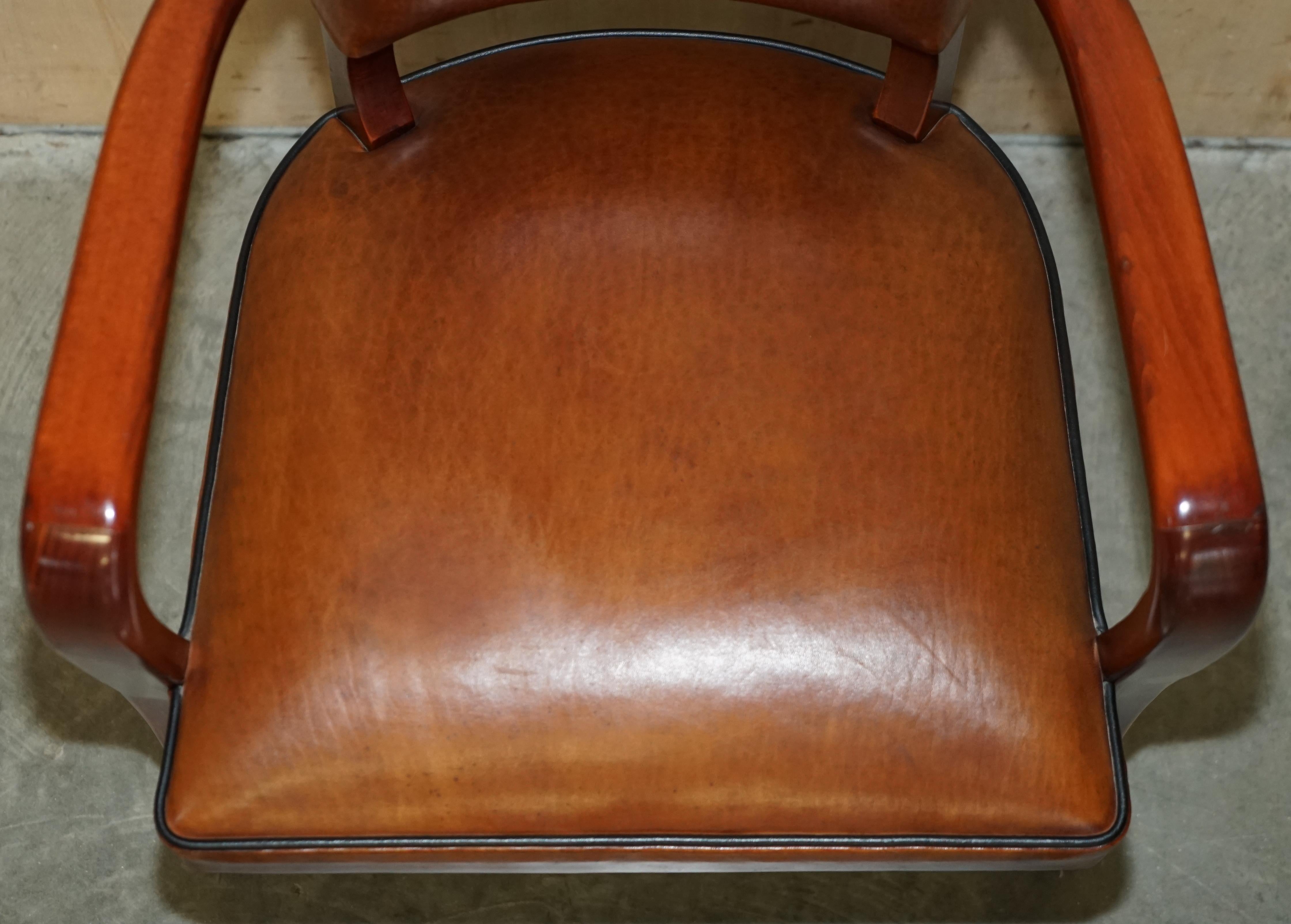 Art Deco Style Ralph Lauren Brown Leather Office Desk Chair Sculpted Frame 5