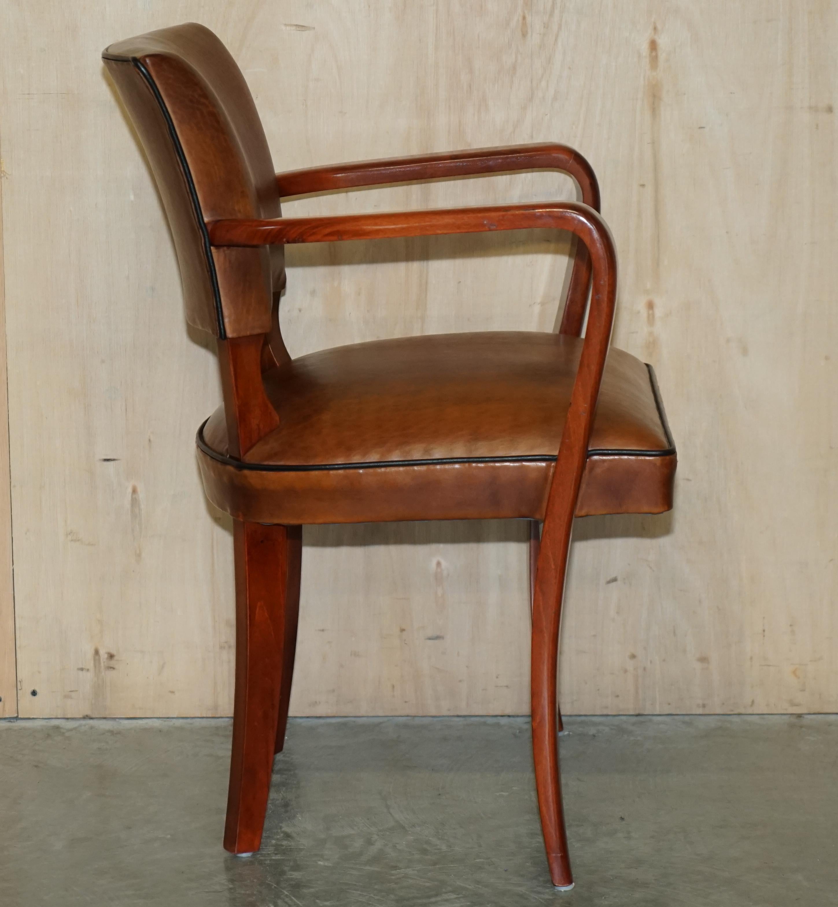 Art Deco Style Ralph Lauren Brown Leather Office Desk Chair Sculpted Frame 8