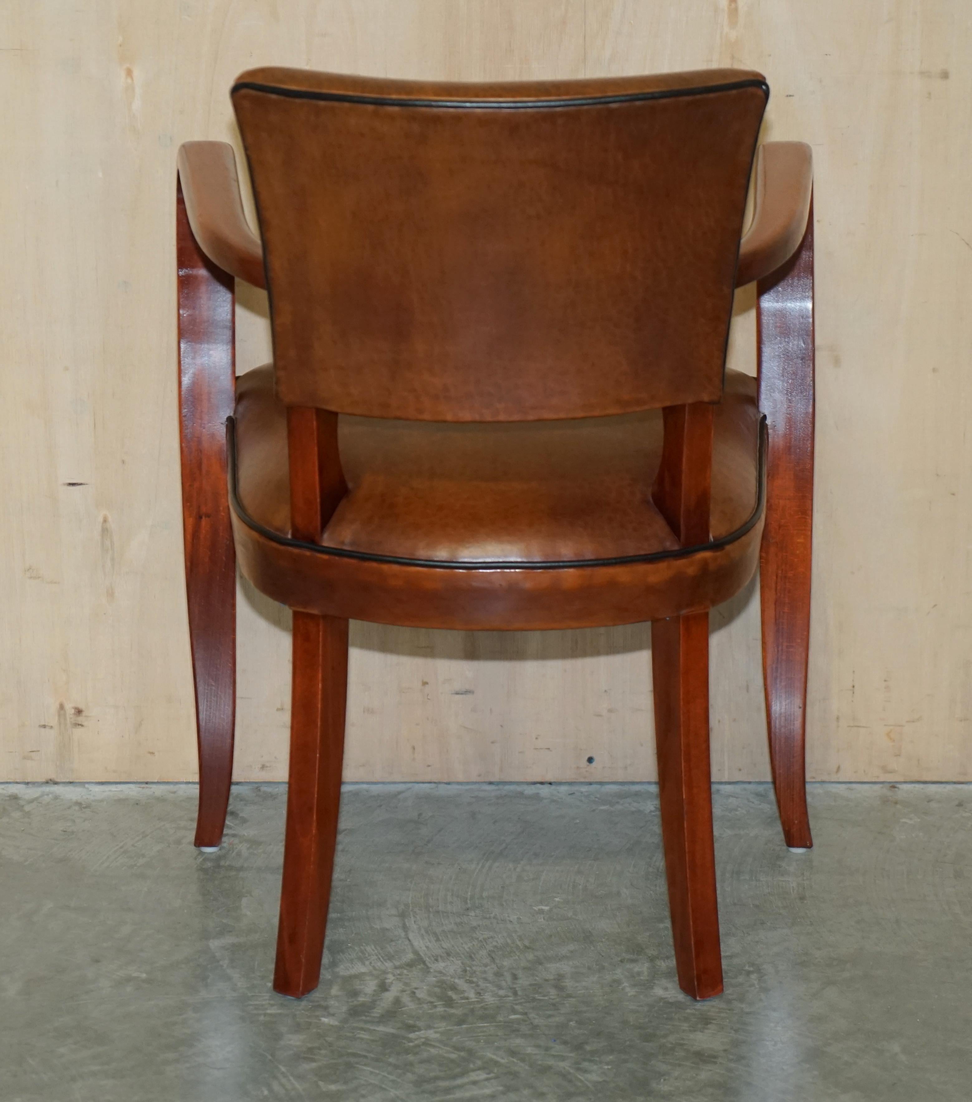 Art Deco Style Ralph Lauren Brown Leather Office Desk Chair Sculpted Frame 9