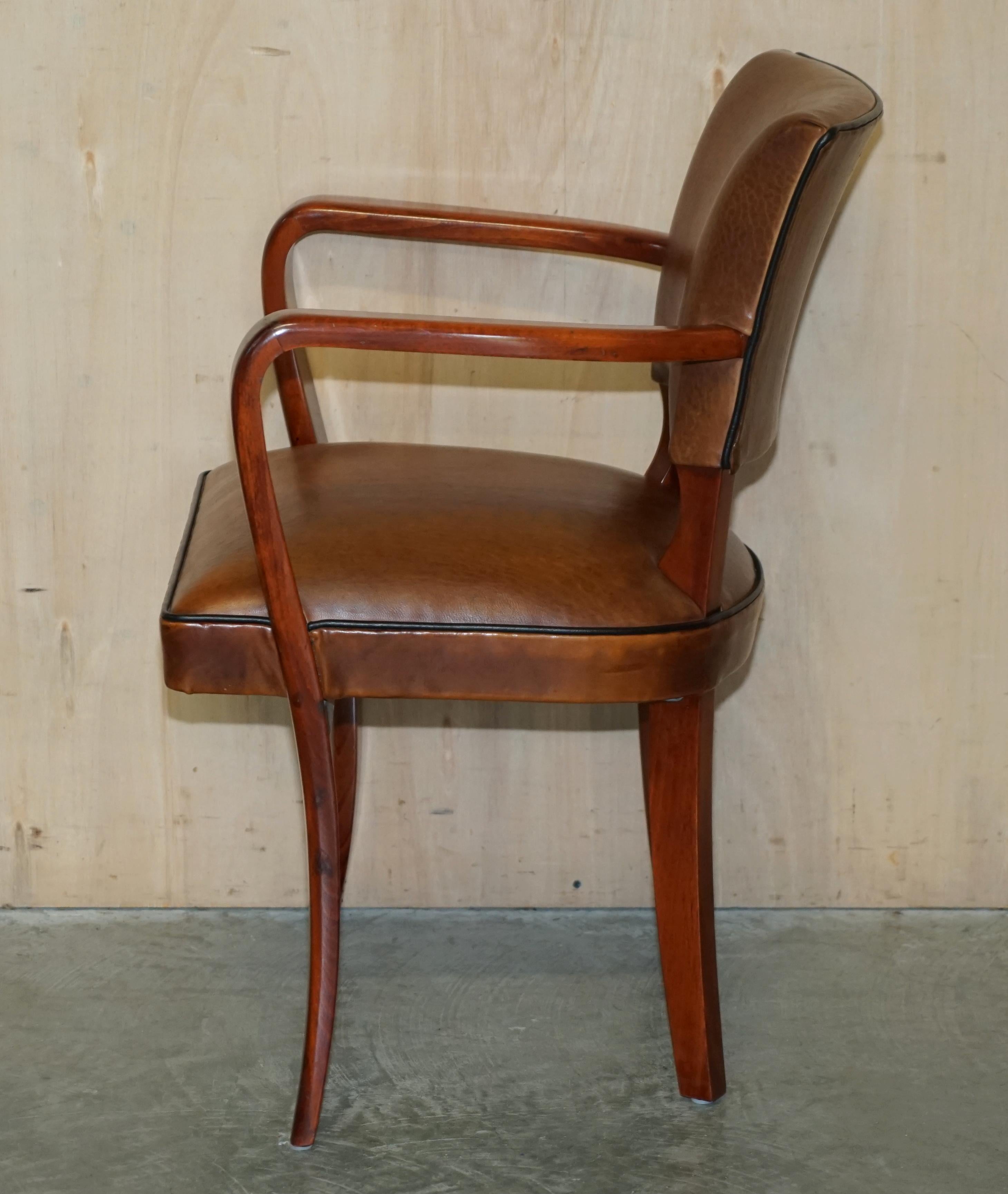 Art Deco Style Ralph Lauren Brown Leather Office Desk Chair Sculpted Frame 10