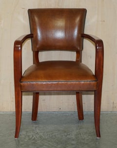 Art Deco Style Ralph Lauren Brown Leather Office Desk Chair Sculpted Frame