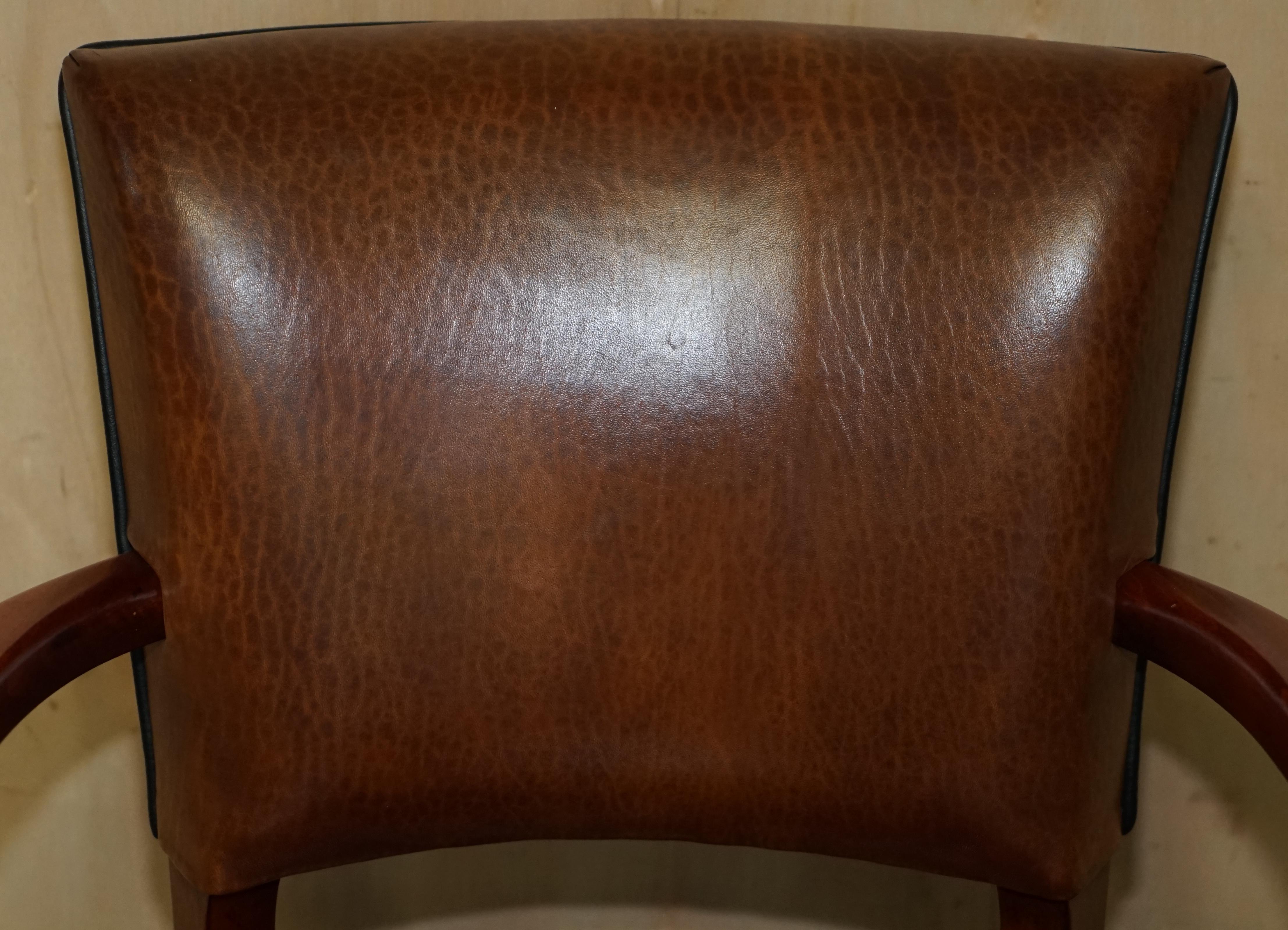 American Art Deco Style Ralph Lauren Brown Leather Office Desk Chair Sculpted Frame