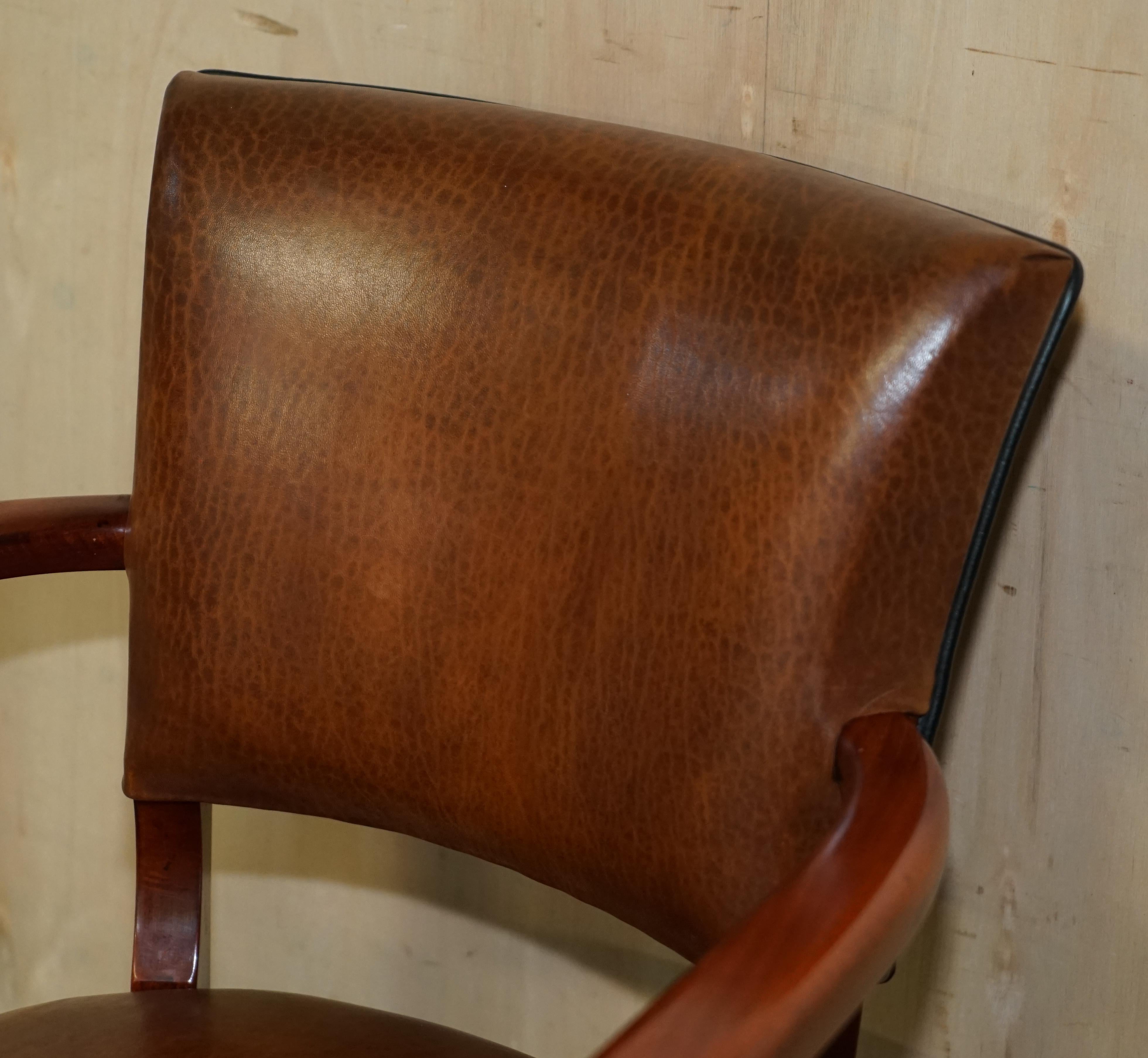 Hand-Crafted Art Deco Style Ralph Lauren Brown Leather Office Desk Chair Sculpted Frame