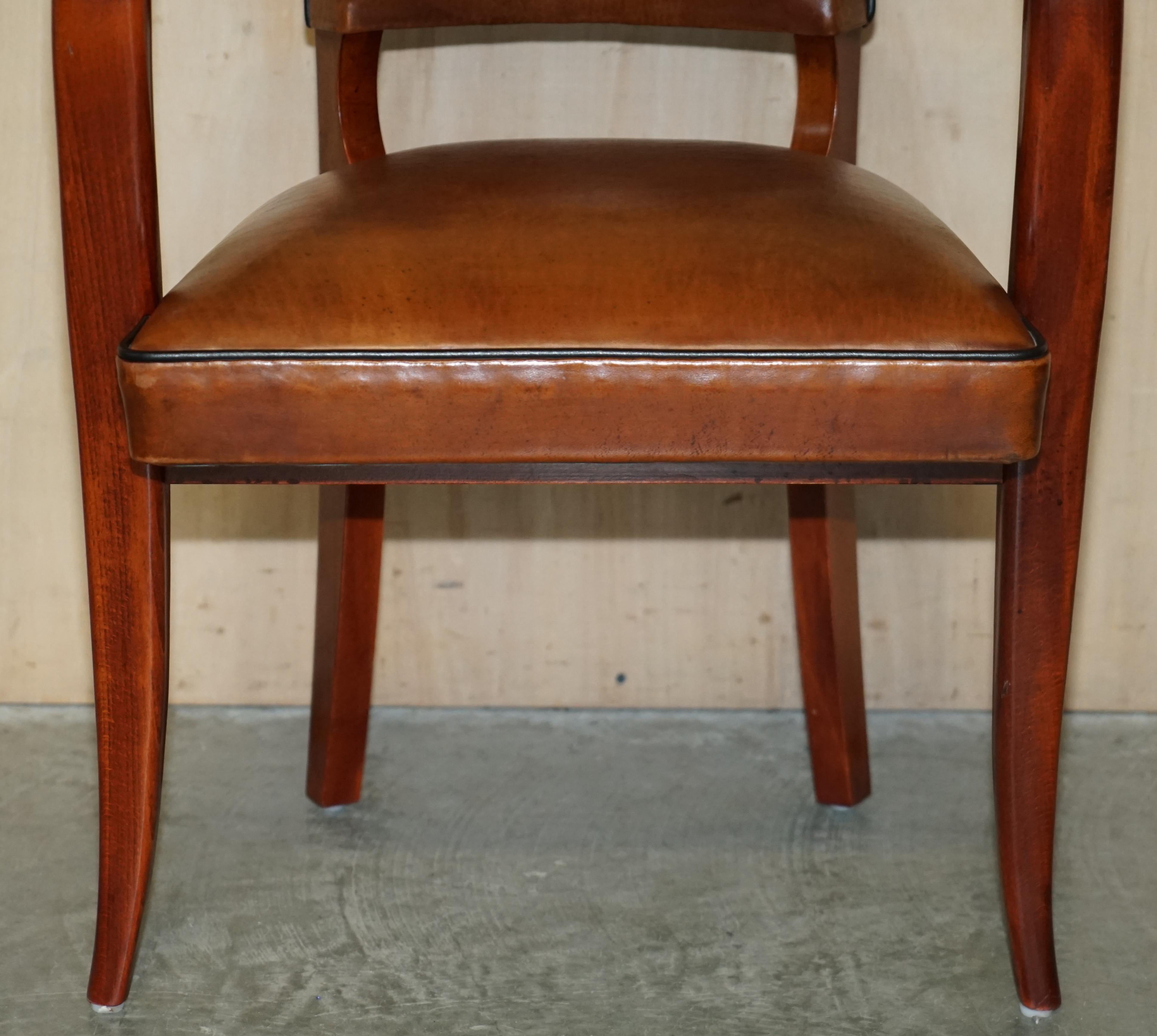 20th Century Art Deco Style Ralph Lauren Brown Leather Office Desk Chair Sculpted Frame