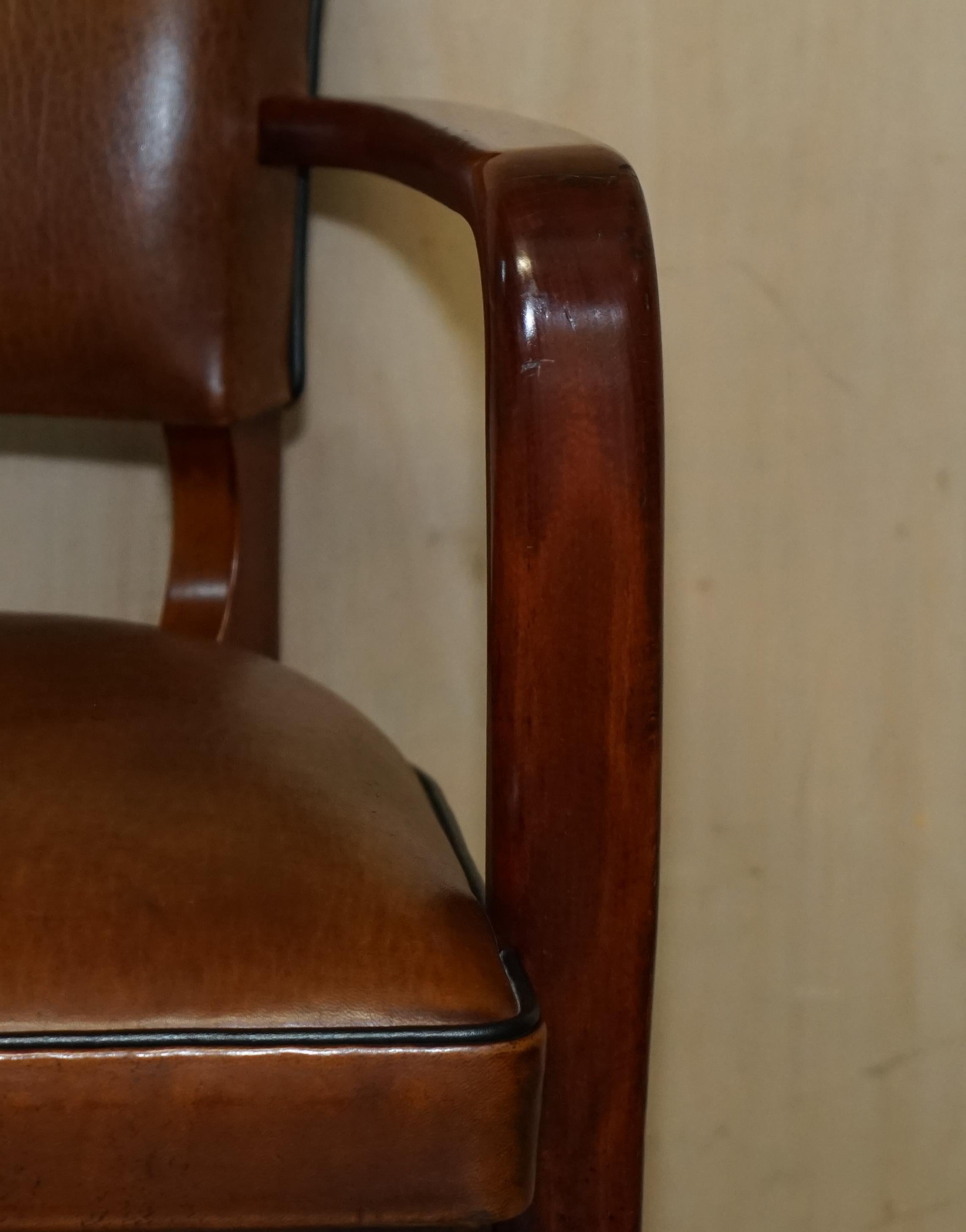 Art Deco Style Ralph Lauren Brown Leather Office Desk Chair Sculpted Frame 3