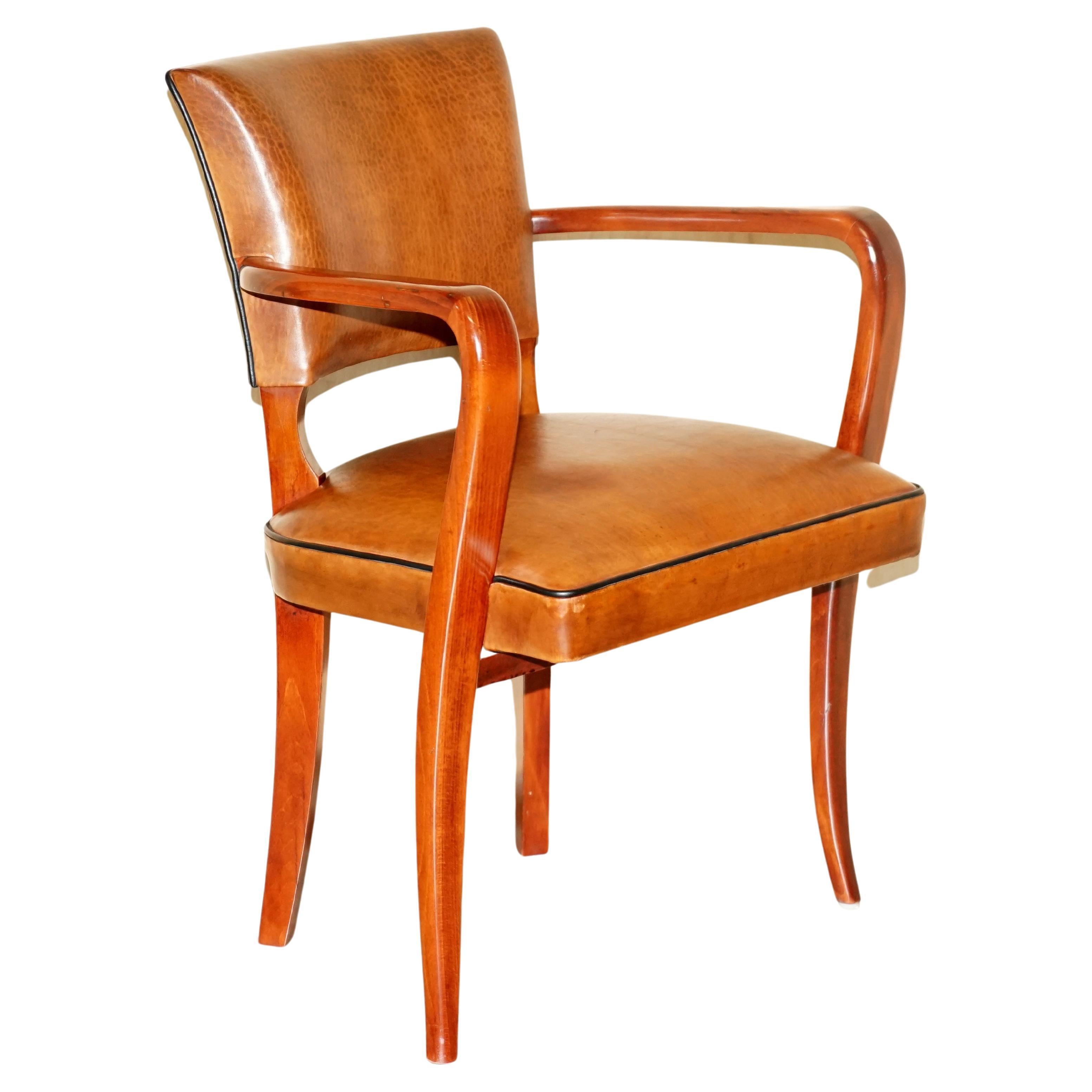 Art Deco Style Ralph Lauren Brown Leather Office Desk Chair Sculpted Frame