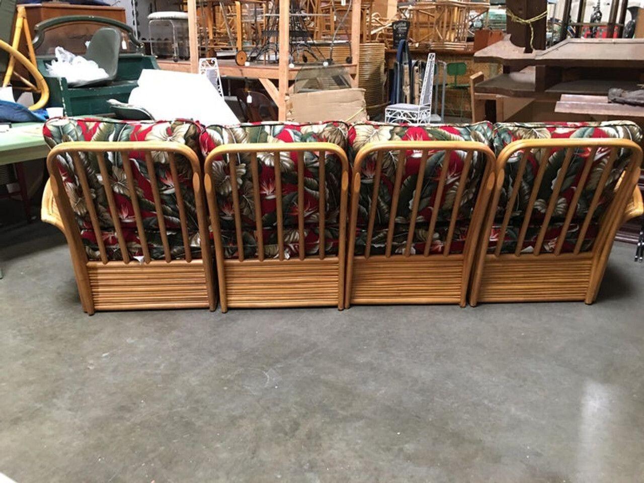Art Deco Style Rattan Fan Arm Four-Seat Sectional Sofa In Excellent Condition In Van Nuys, CA