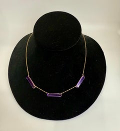 Art Deco Style Rectangular-Cut Amethyst 18K Rose Gold Necklace