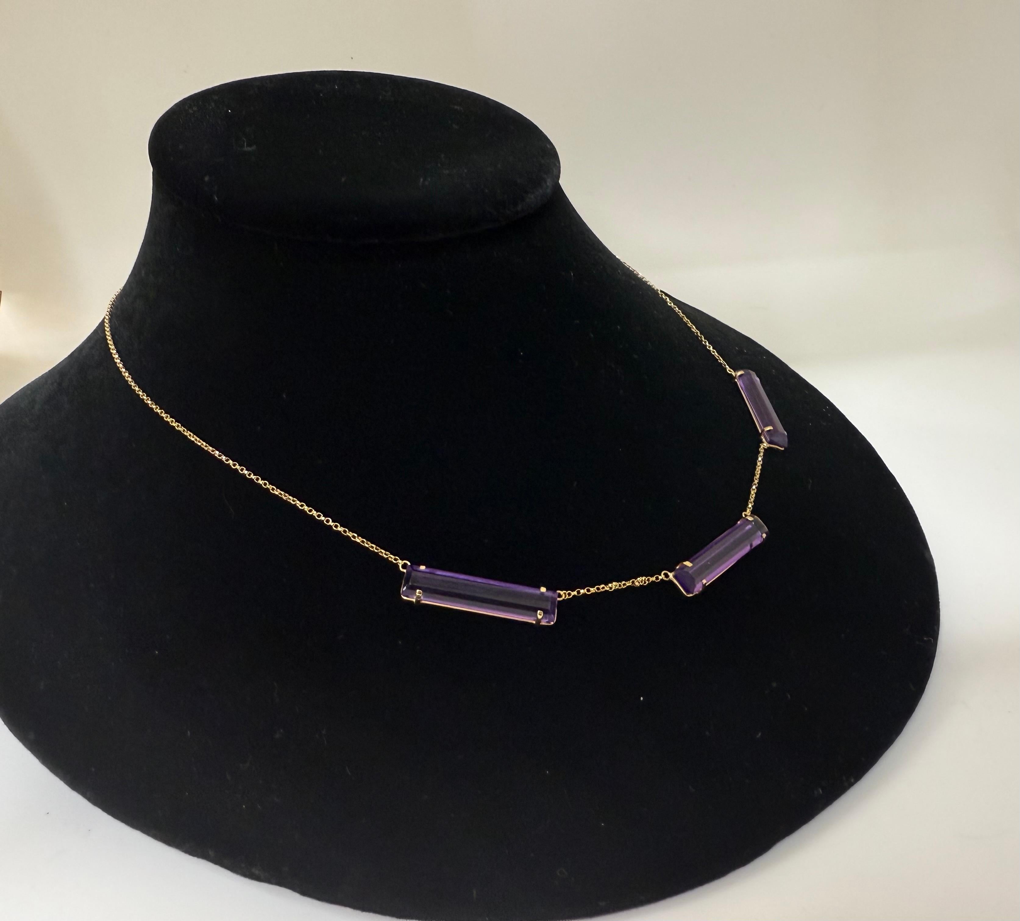 Taglio baguette Collana in oro rosa 18 carati con ametista taglio rettangolare in stile Art Deco in vendita