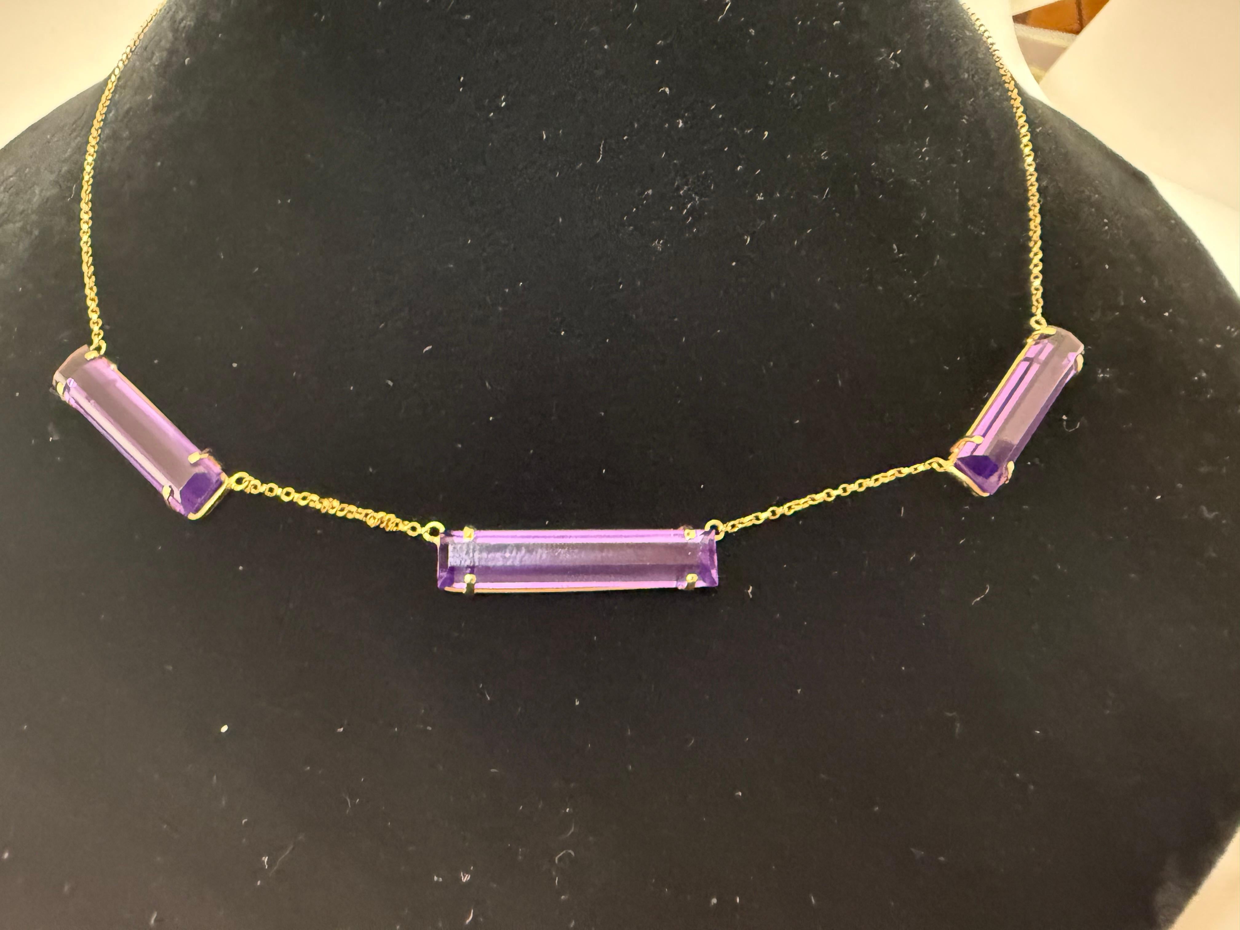 Collana in oro rosa 18 carati con ametista taglio rettangolare in stile Art Deco In condizioni buone in vendita a Plainview, NY