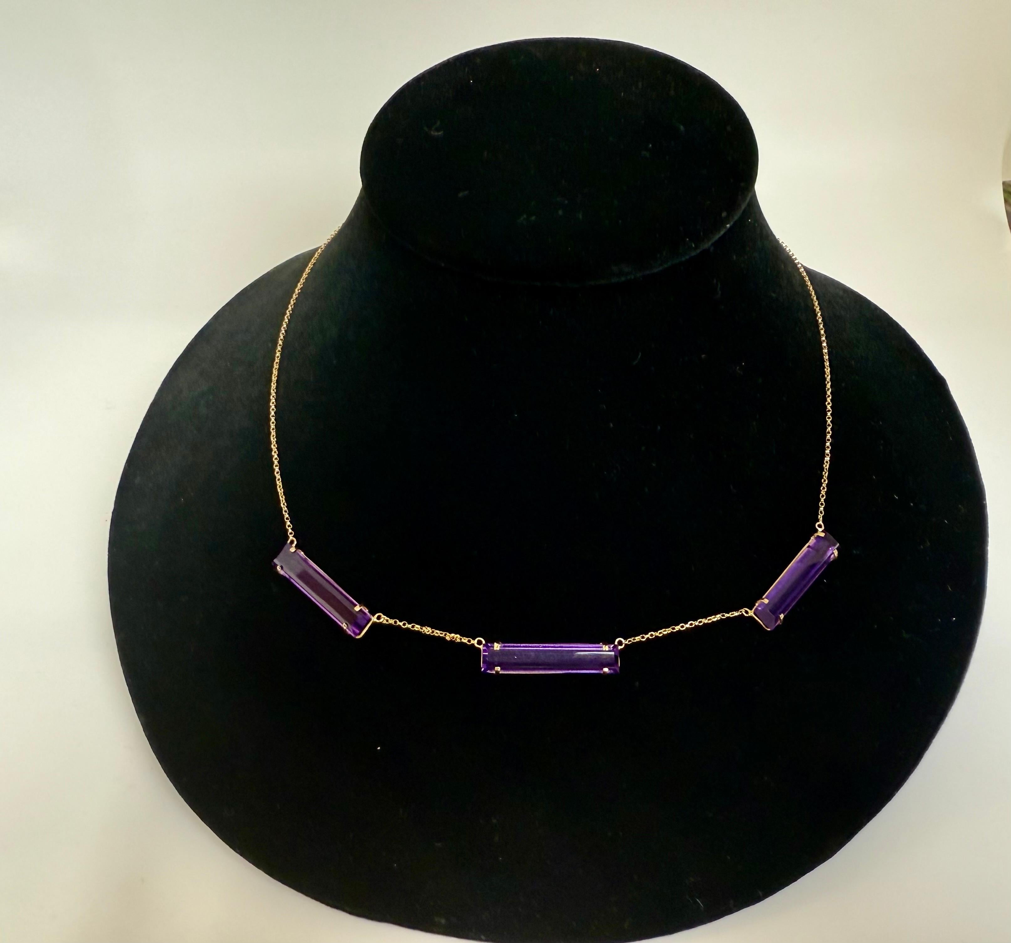 da uomo o donna Collana in oro rosa 18 carati con ametista taglio rettangolare in stile Art Deco in vendita