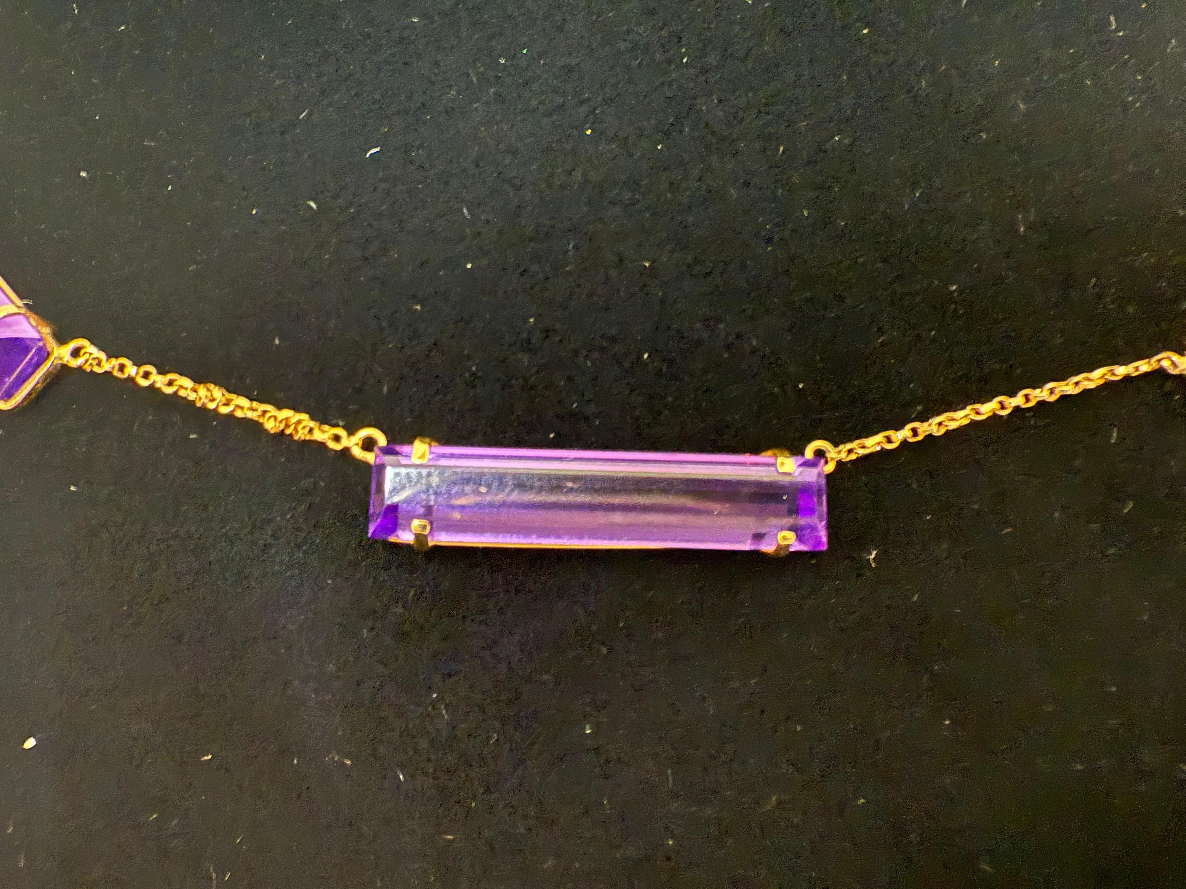 Collana in oro rosa 18 carati con ametista taglio rettangolare in stile Art Deco in vendita 3