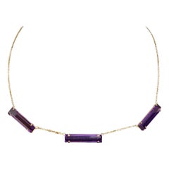 Collana in oro rosa 18 carati con ametista taglio rettangolare in stile Art Deco