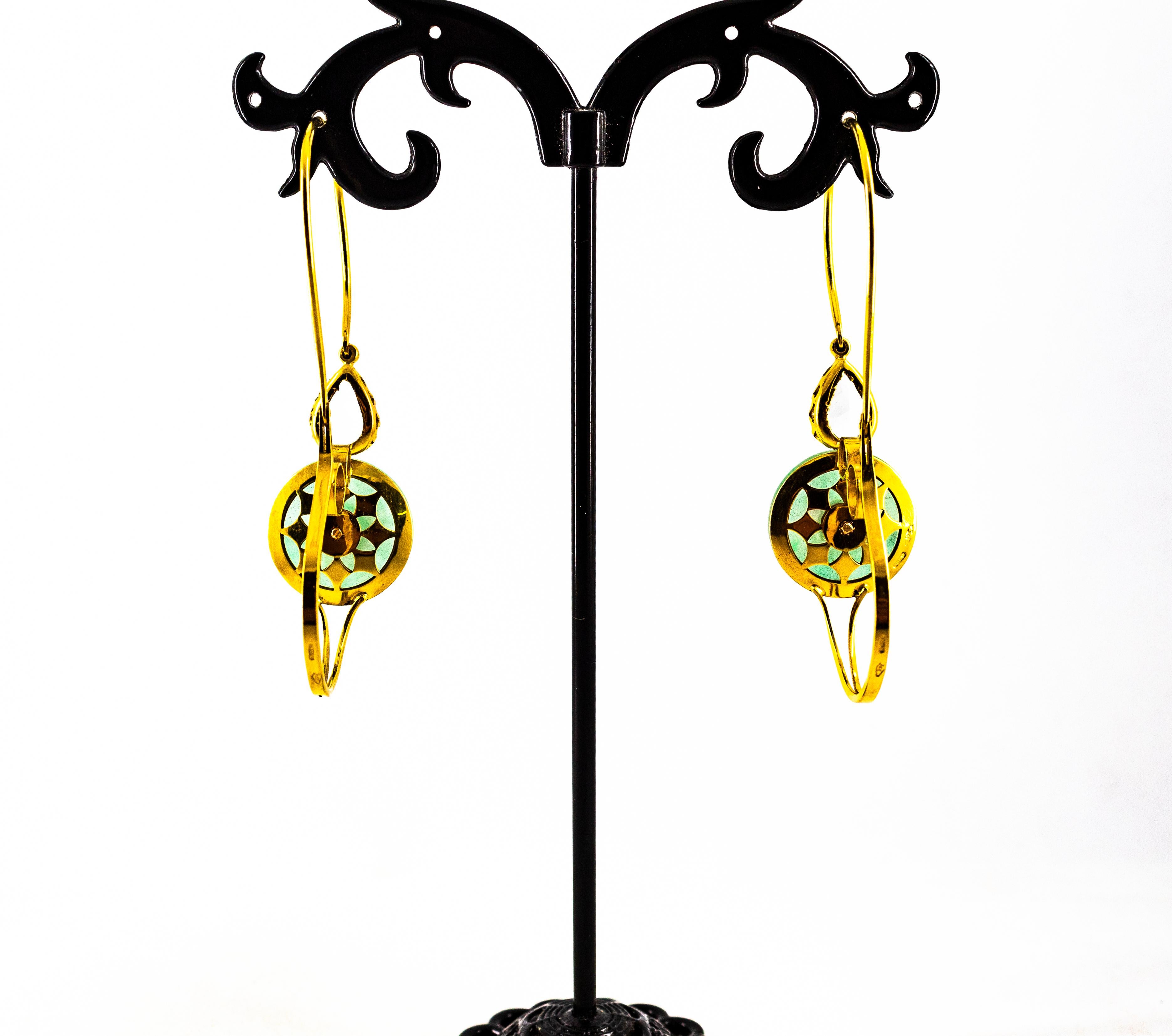 Orecchini a leva in oro giallo con corallo rosso, giada e acquamarina in stile Art Deco in vendita 4